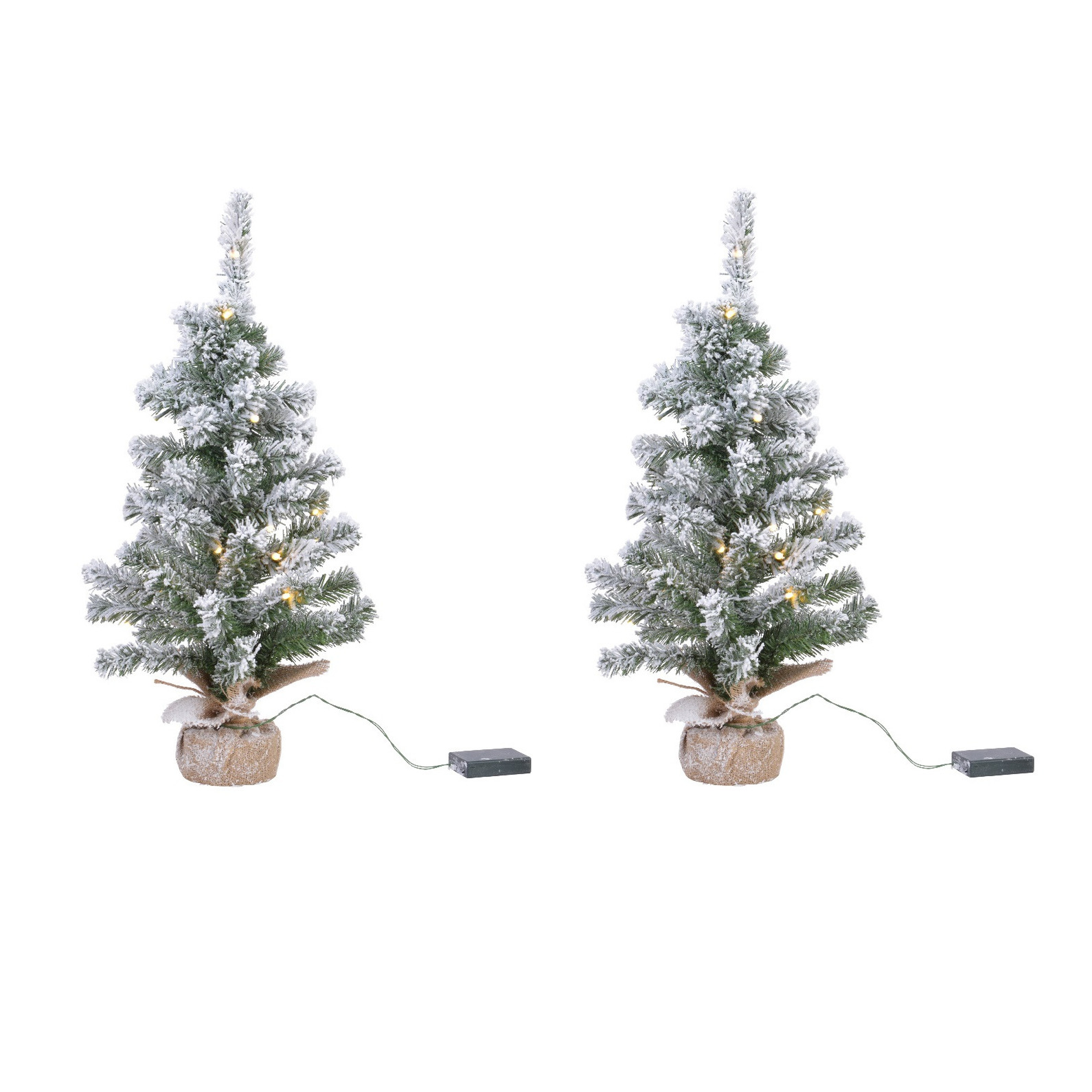 2x stuks kunstboom/kunst kerstboom met sneeuw en licht 75 cm -