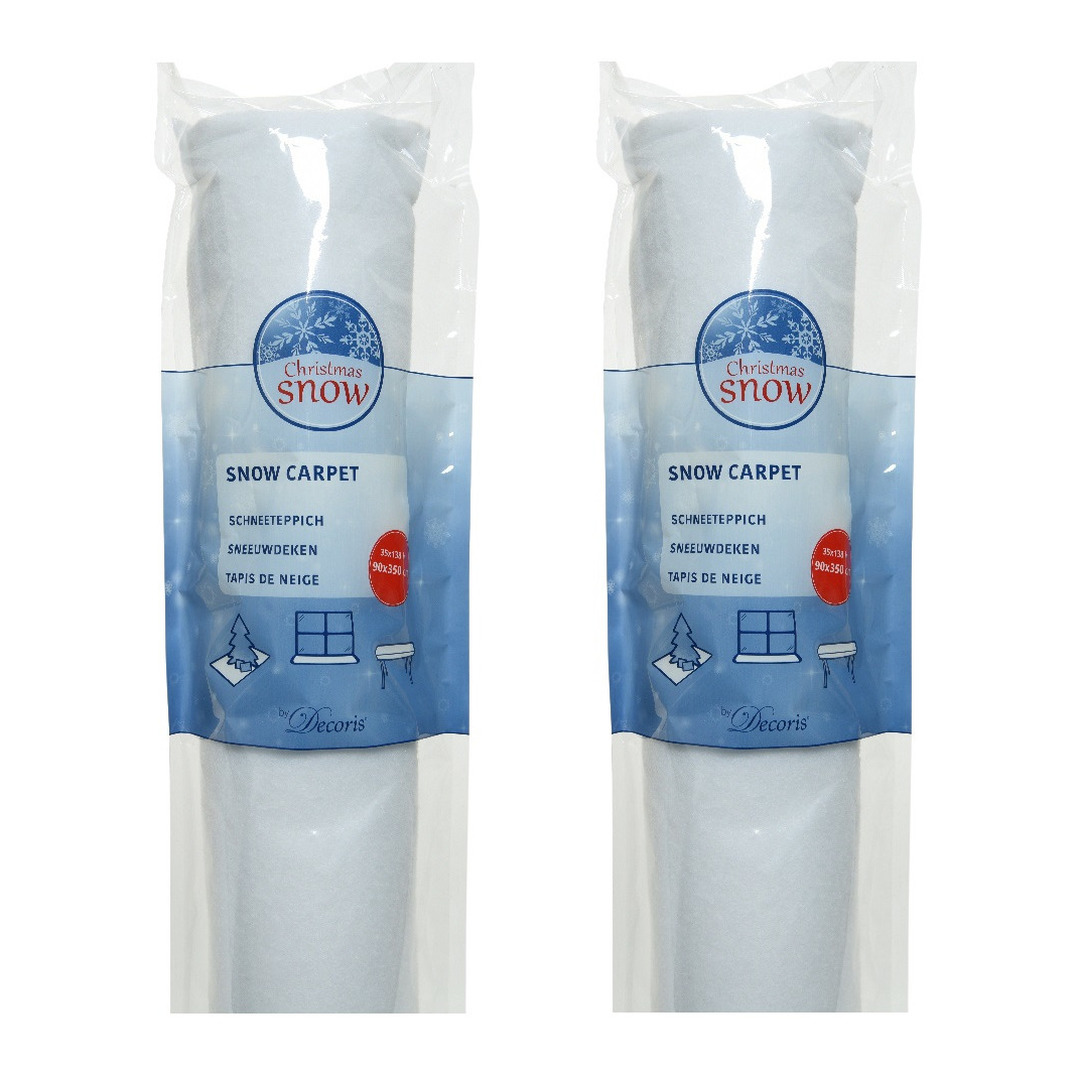 Sneeuwdeken - 2x stuks - op rol - wit - 350 x 90 x 0,2 cm - sneeuwtapijt - sneeuw achtergrond -