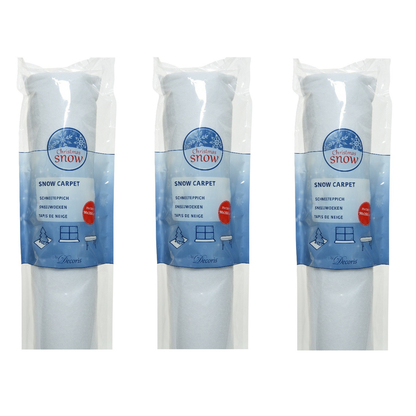 Sneeuwdeken - 3x stuks - op rol - wit - 350 x 90 x 0,2 cm - sneeuwtapijt - sneeuw achtergrond -