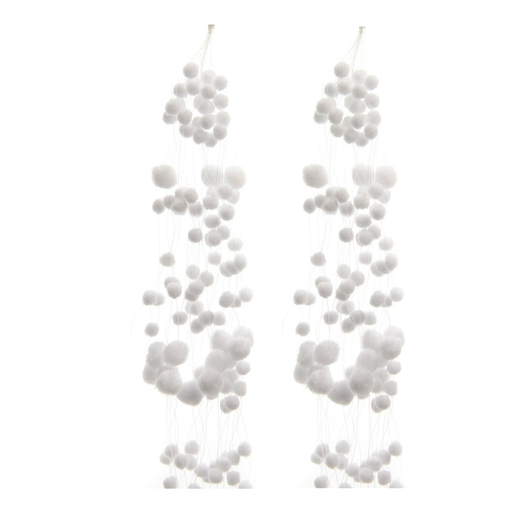 Sneeuwballen slinger - 2x stuks - wit -135 cm - polyester - sneeuwversiering - slingers -