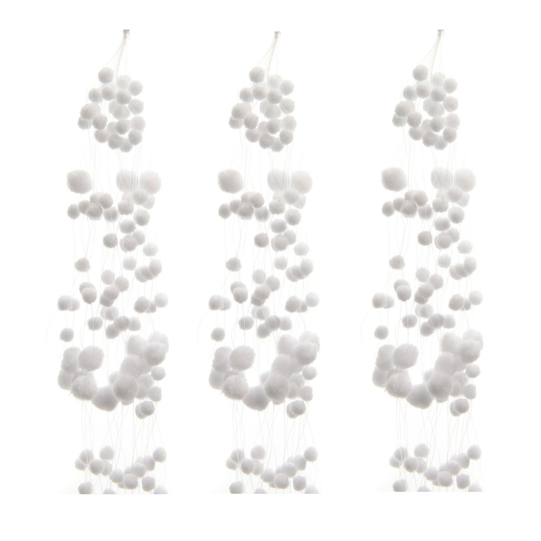 Sneeuwballen slinger - 3x stuks - wit -135 cm - polyester - sneeuwversiering - slingers -