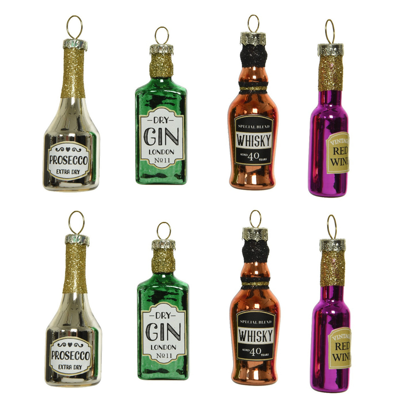8x stuks glazen kersthangers flessen drank 6,5 cm kerstornamenten -