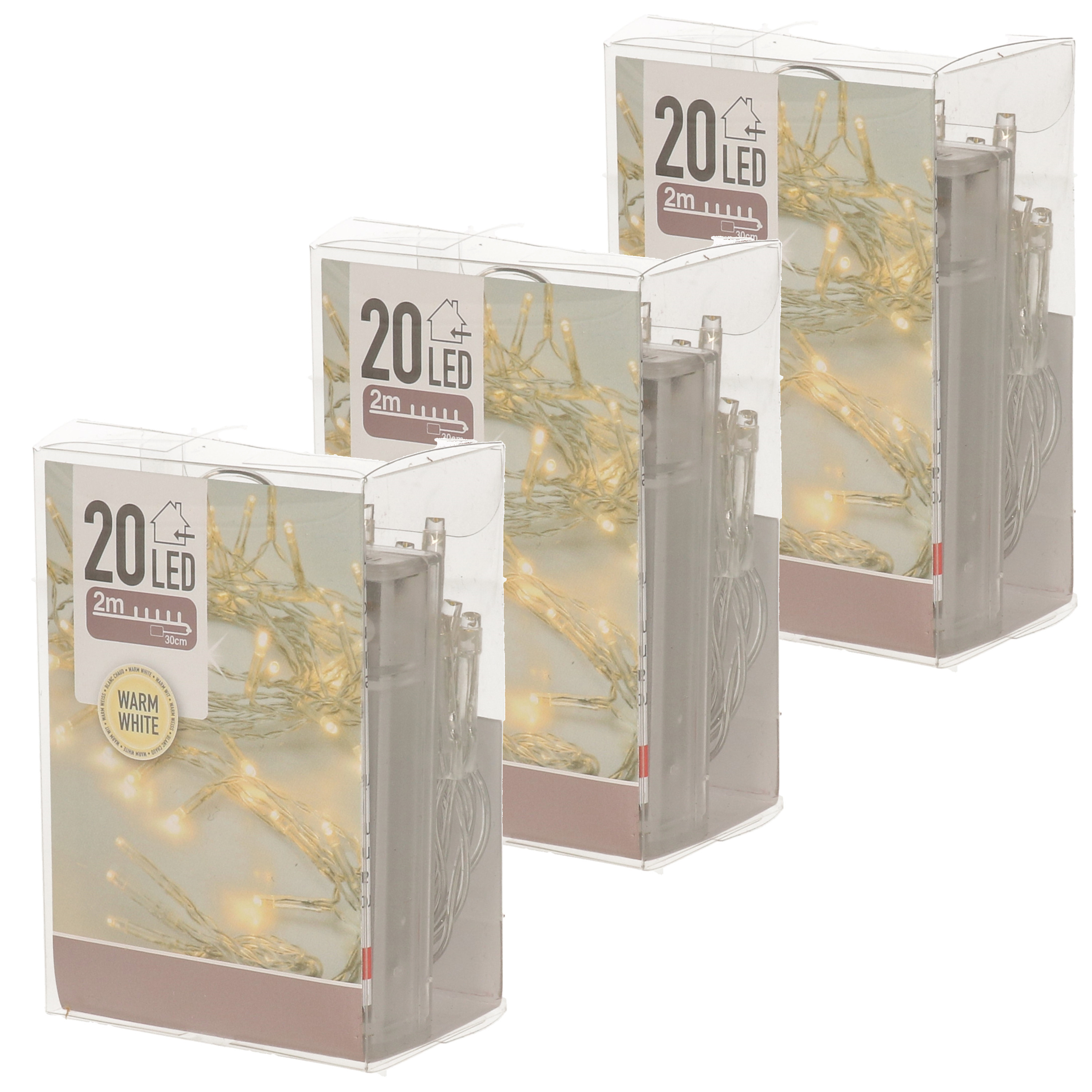10x Kerstverlichting op batterij warm wit 20 lampjes -