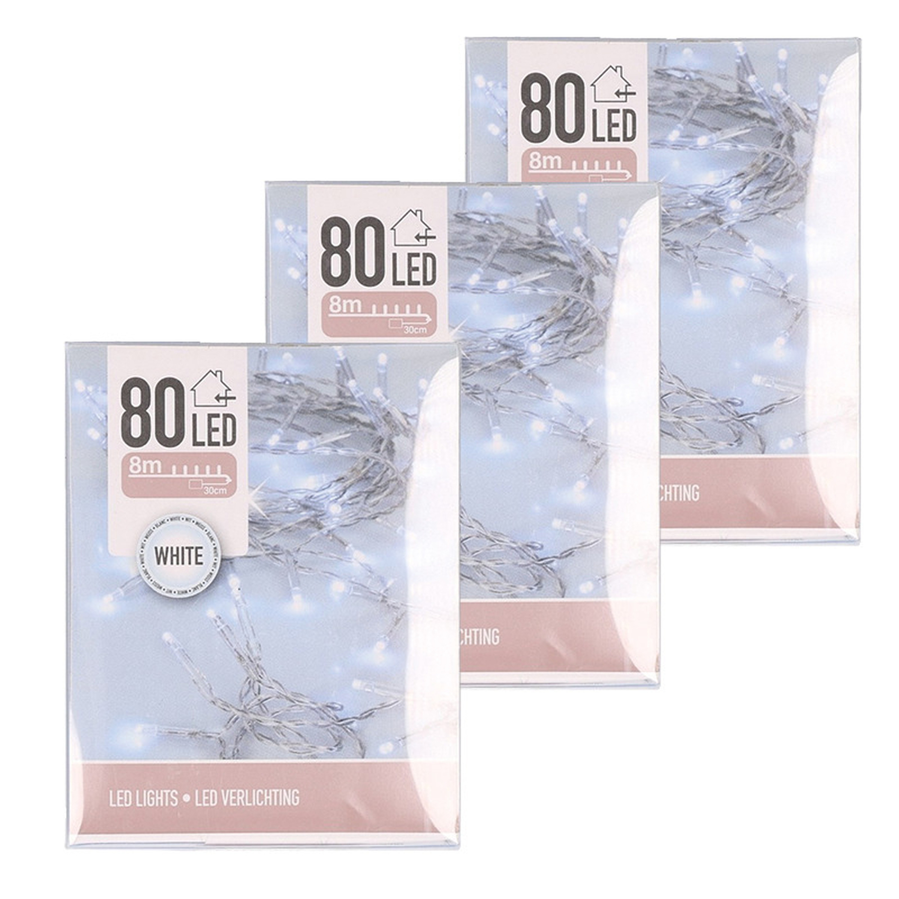 Kerstverlichting - 4x - 8 meter - helder wit - binnen - 80 lampjes - boomverlichting -