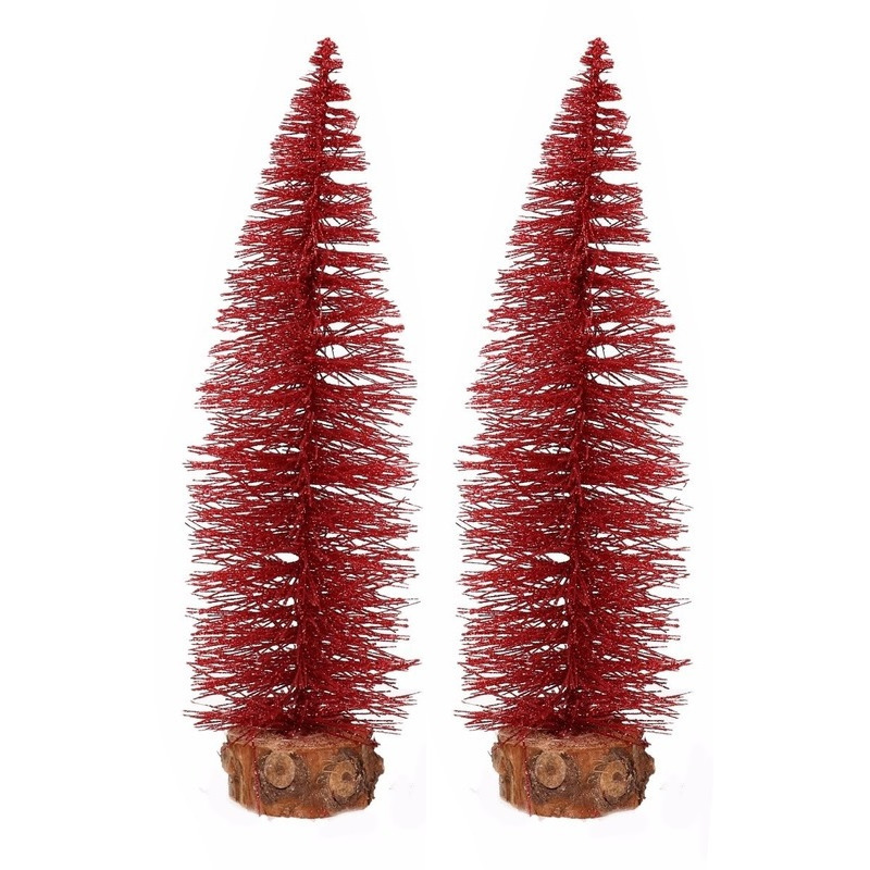 2x stuks kerstboompjes op stam 35 cm rood -