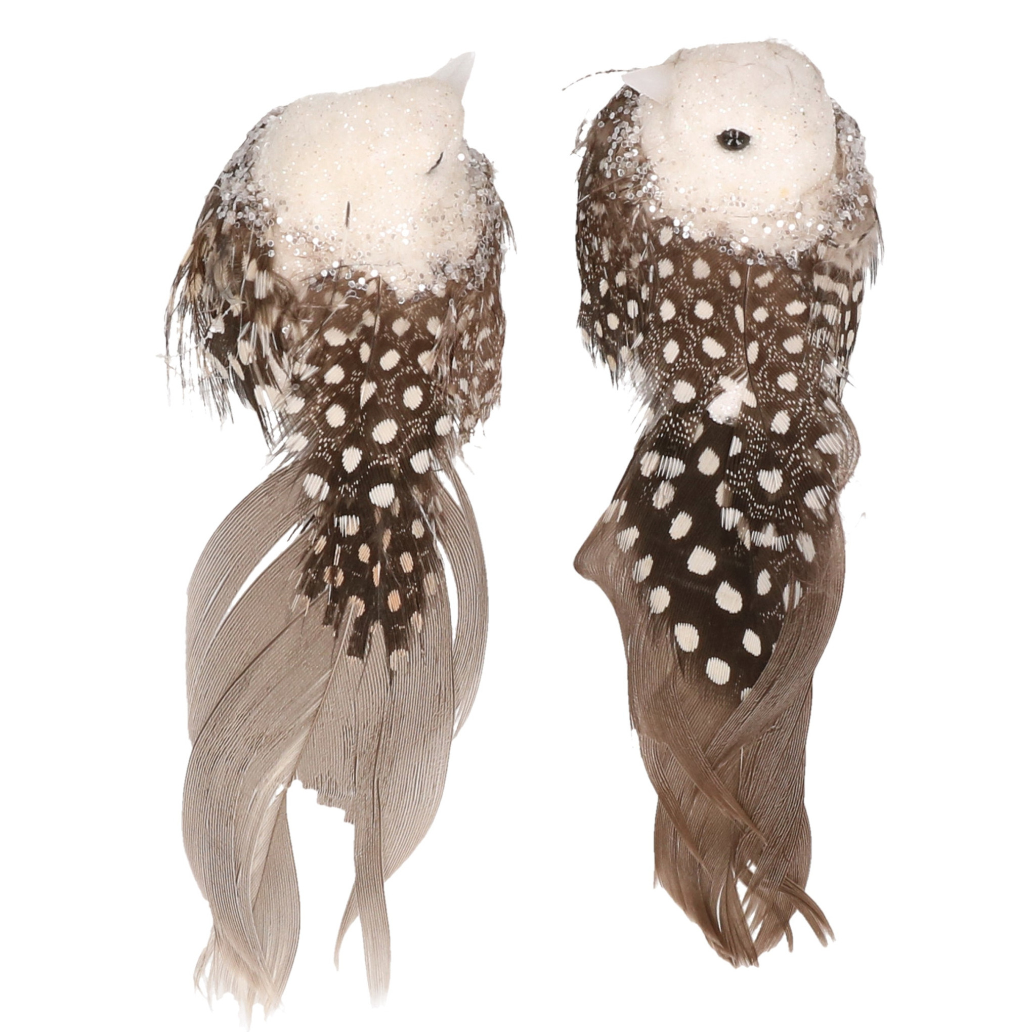 2x Kerstboom decoratie vogeltjes op clip grijs/wit 11 cm -