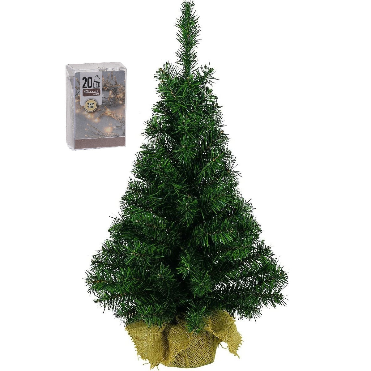 Mini kunst kerstboom - H45 cm - met kerstverlichting - warm wit - kunstboom -