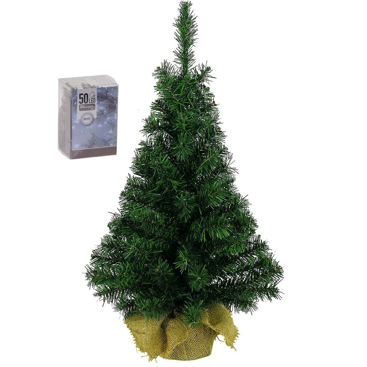 Kunst kerstboom - H75 cm - met kerstverlichting - helder wit - kunstboom -