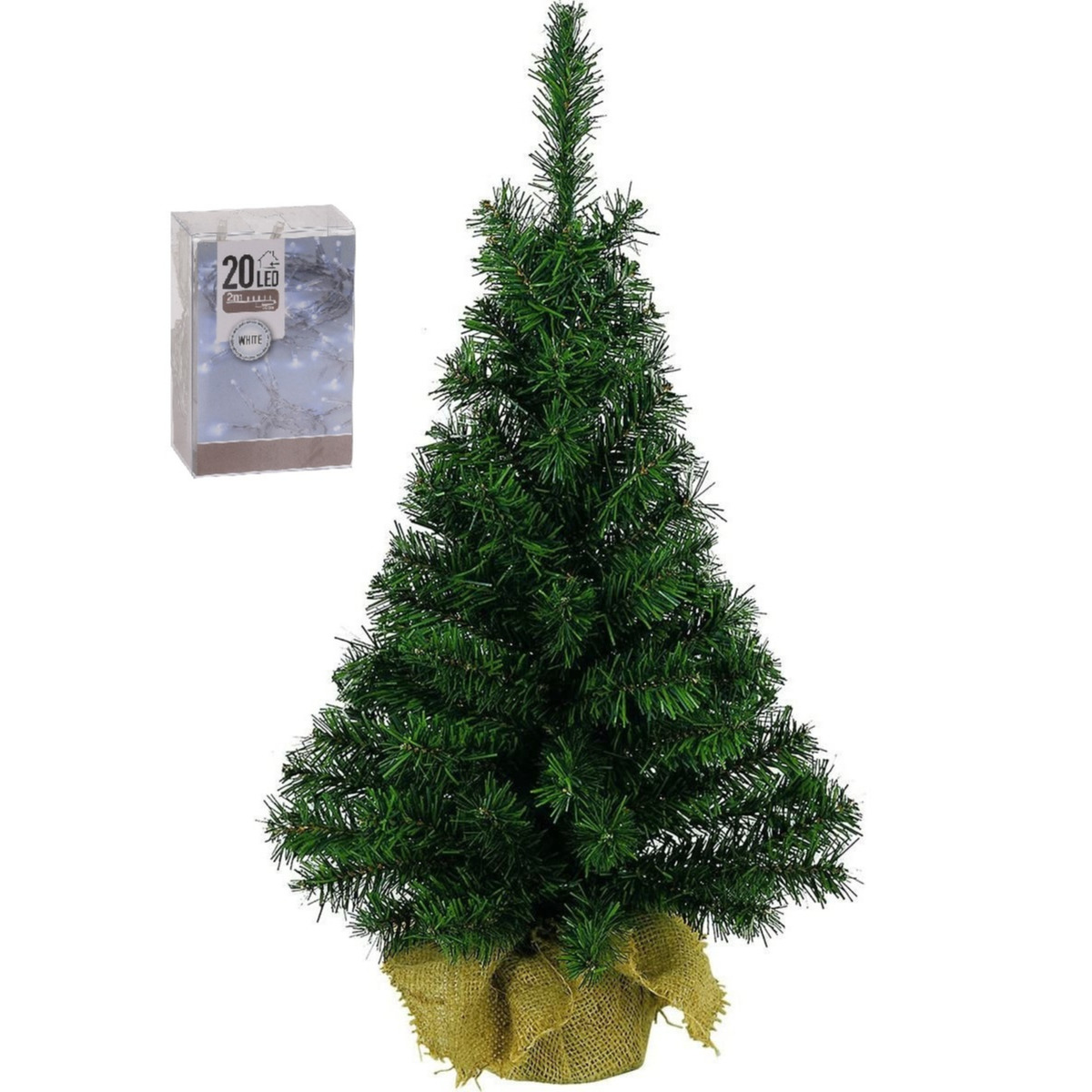Mini kunst kerstboom - H45 cm - met kerstverlichting - kunstboompje -