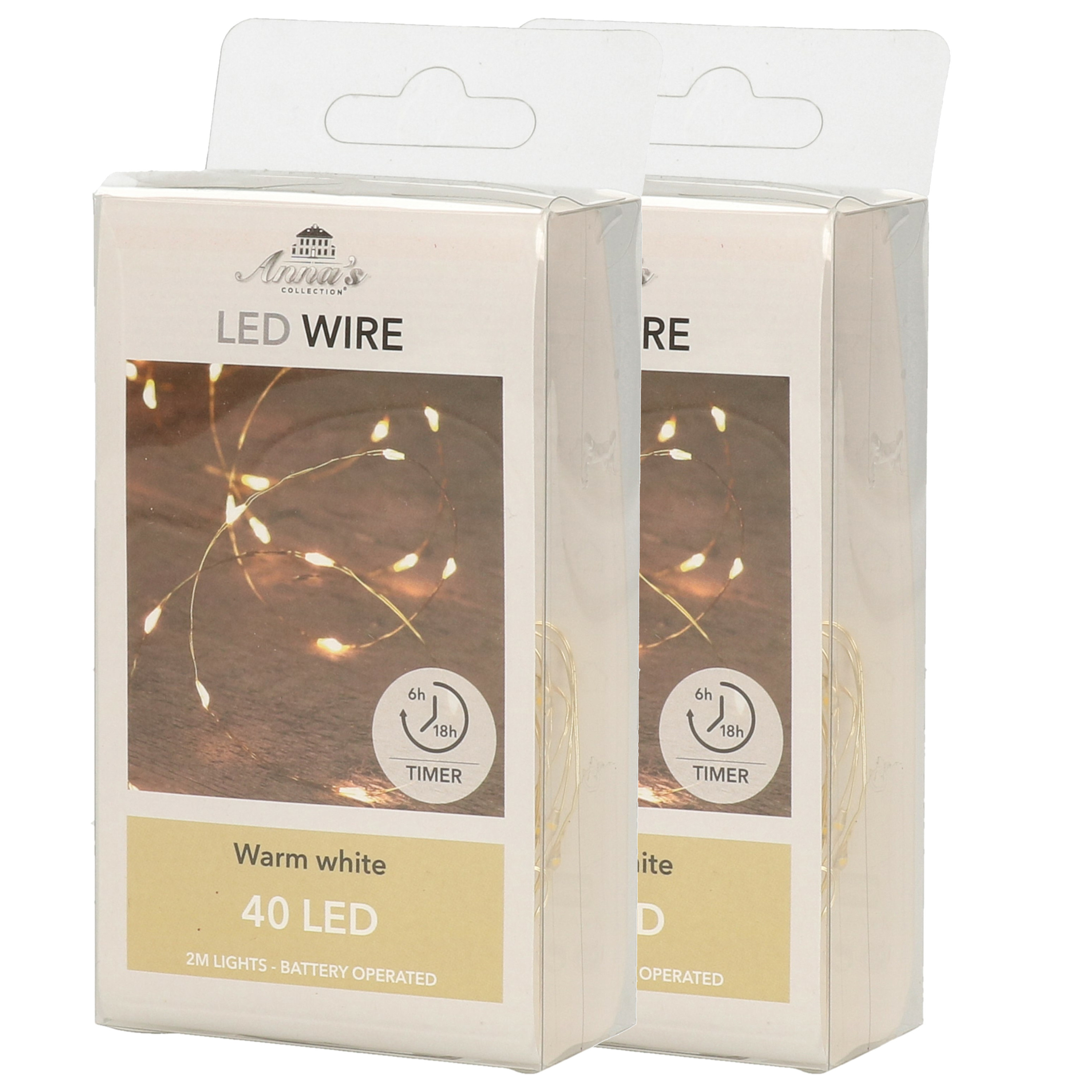 Draadverlichting - 2x - goud - 40 led lampjes - warm wit - 200 cm - batterij - lichtsnoer -