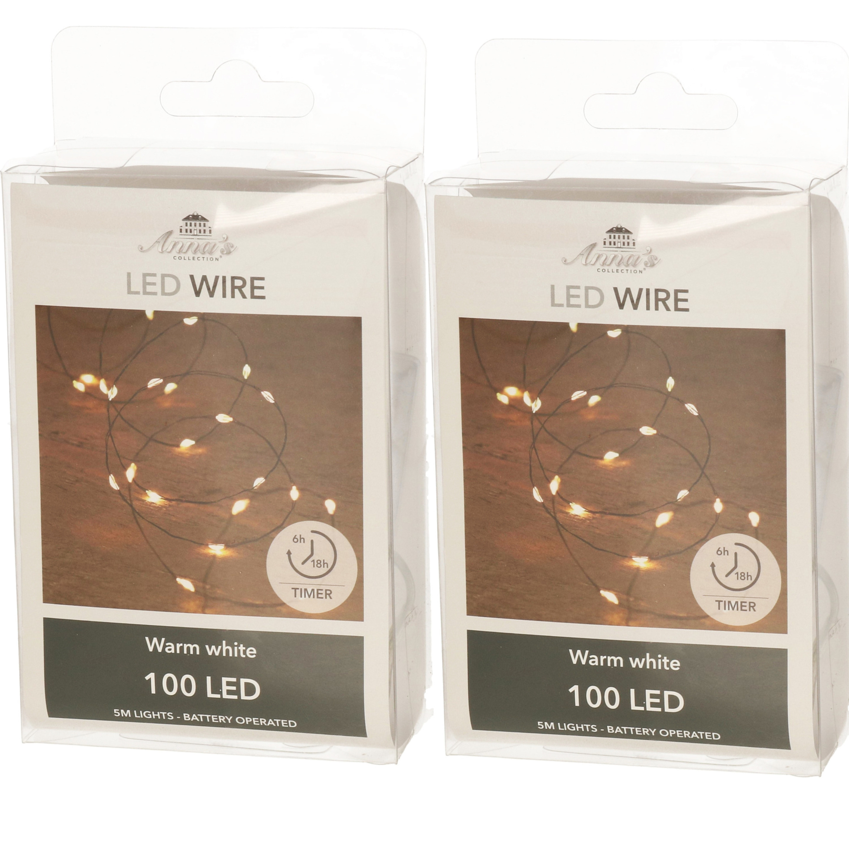 Draadverlichting - Set van 3x stuks - 100 led lampjes - warm wit - 500 cm - lichtsnoer - batterij -