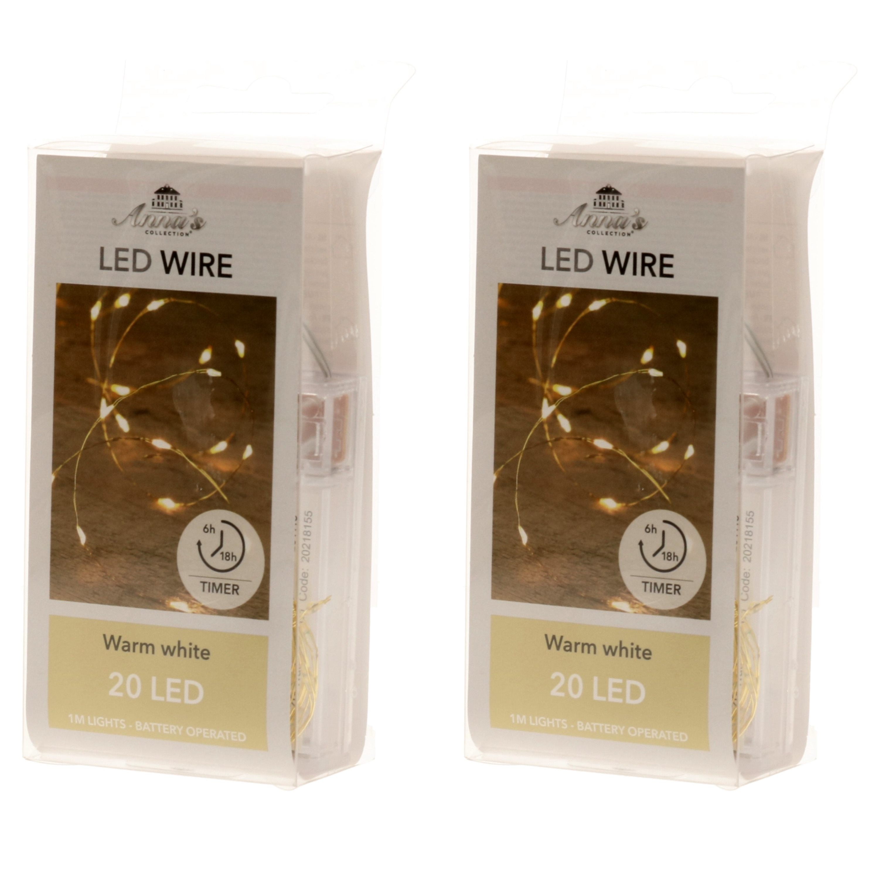 Draadverlichting - lichtsnoeren - 2x st - goud - 20 led lampjes - warm wit - 100 cm - op batterij -
