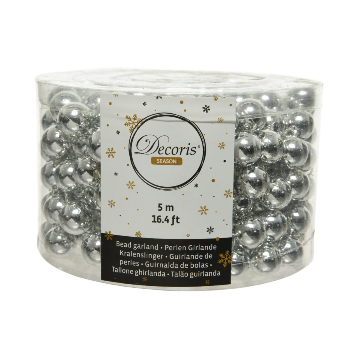 1x stuks kralenslinger kerstboom slingers/guirlandes zilver 5 meter x 1,4 cm -