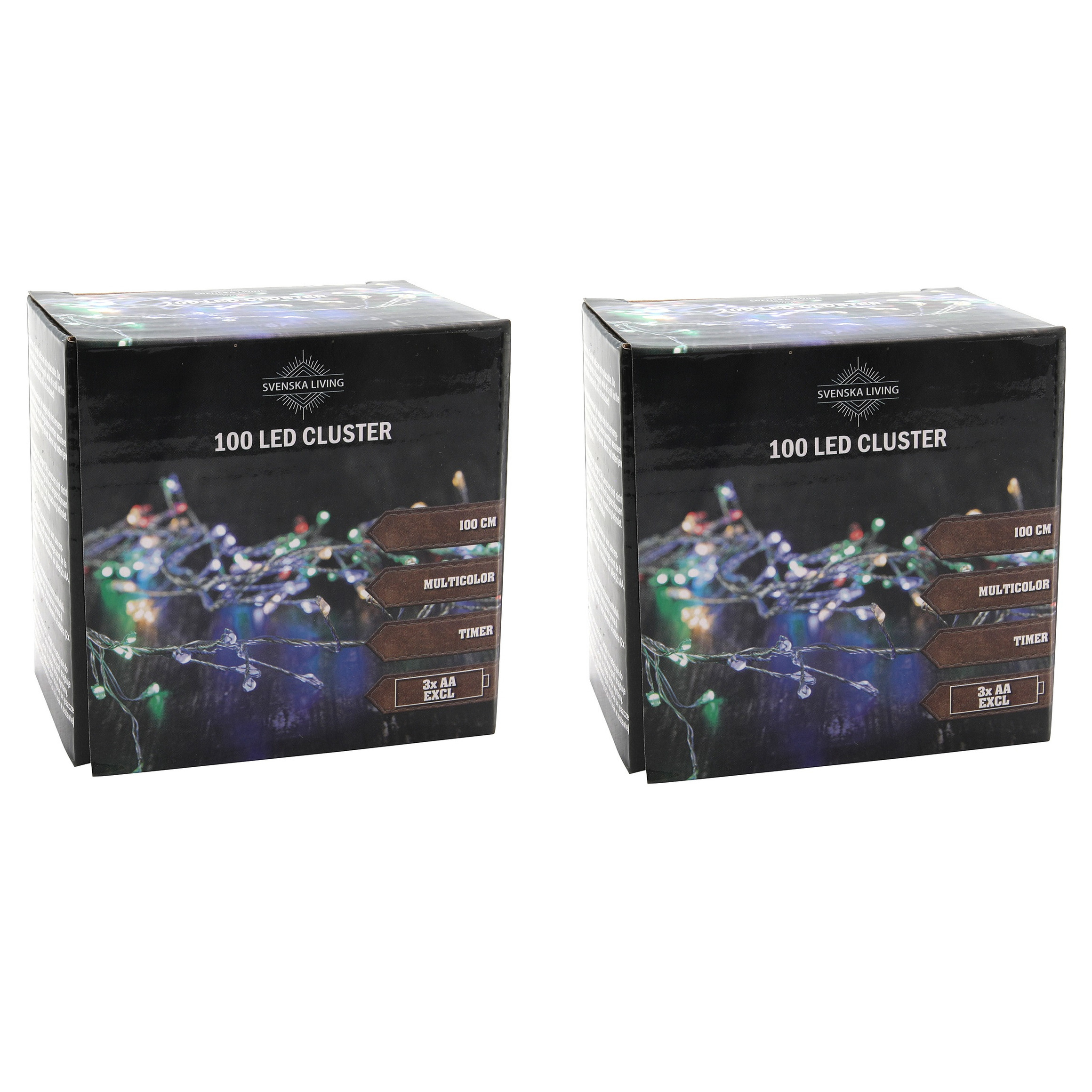 Set van 2x stuks draadverlichting lichtsnoeren met 100 lampjes gekleurd op batterij 100 cm -
