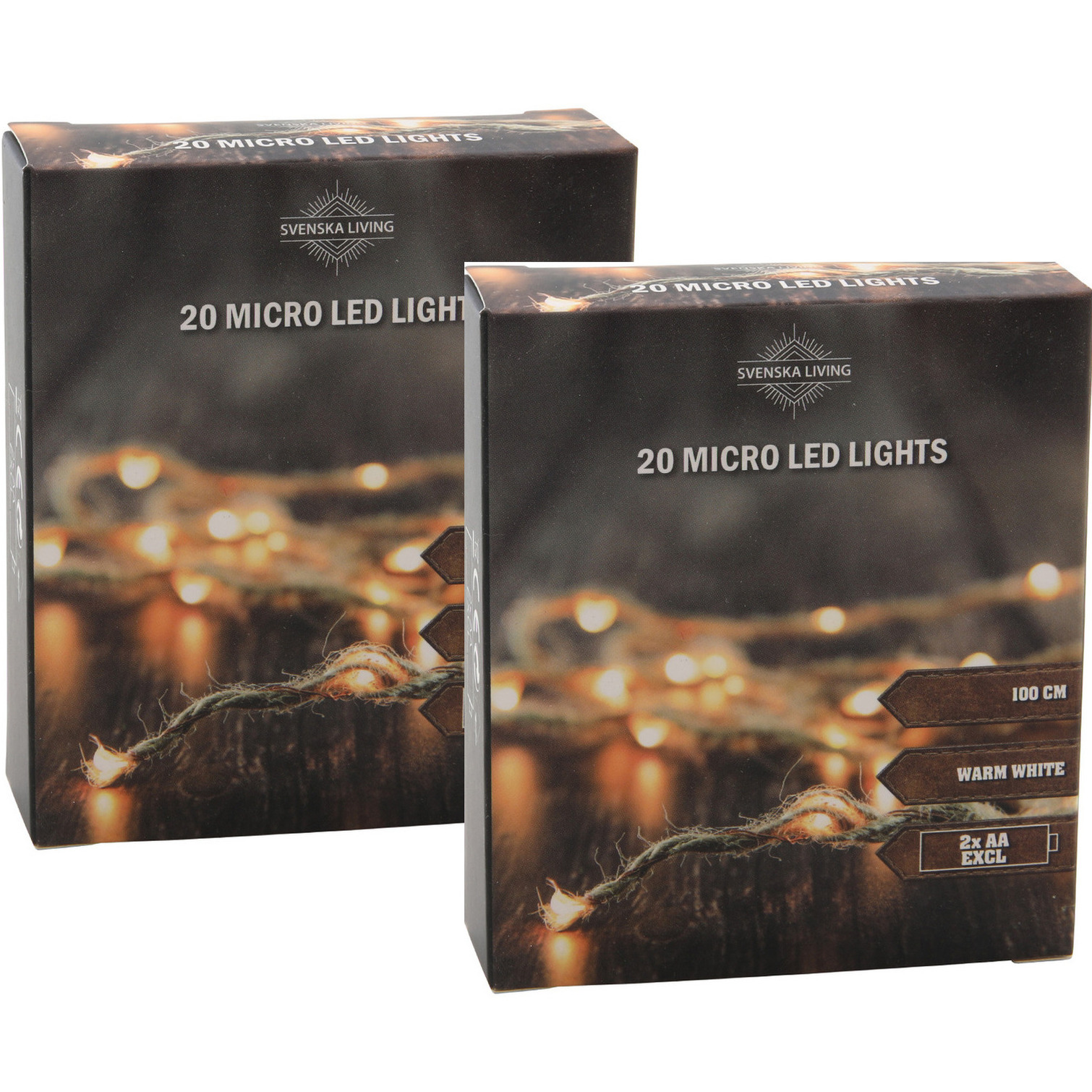 Set van 2x stuks touwverlichting met 20 micro led lampjes sfeerverlichting op batterij 100 cm -
