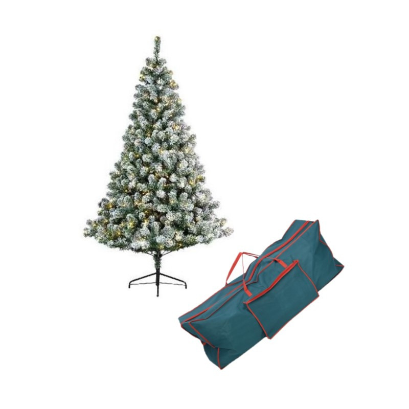 Kunst kerstboom Imperial pine met sneeuw en verlichting 150 cm inclusief opbergzak -