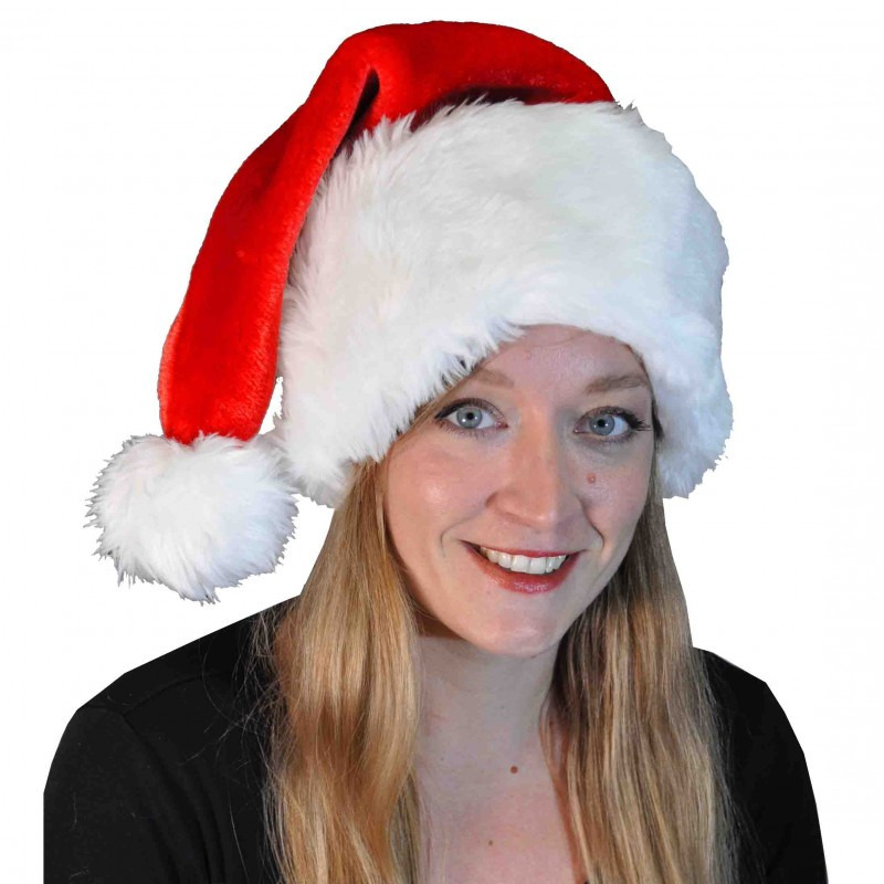 Set van 2x stuks luxe pluche kerstmuts rood/wit met brede rand voor volwassenen -