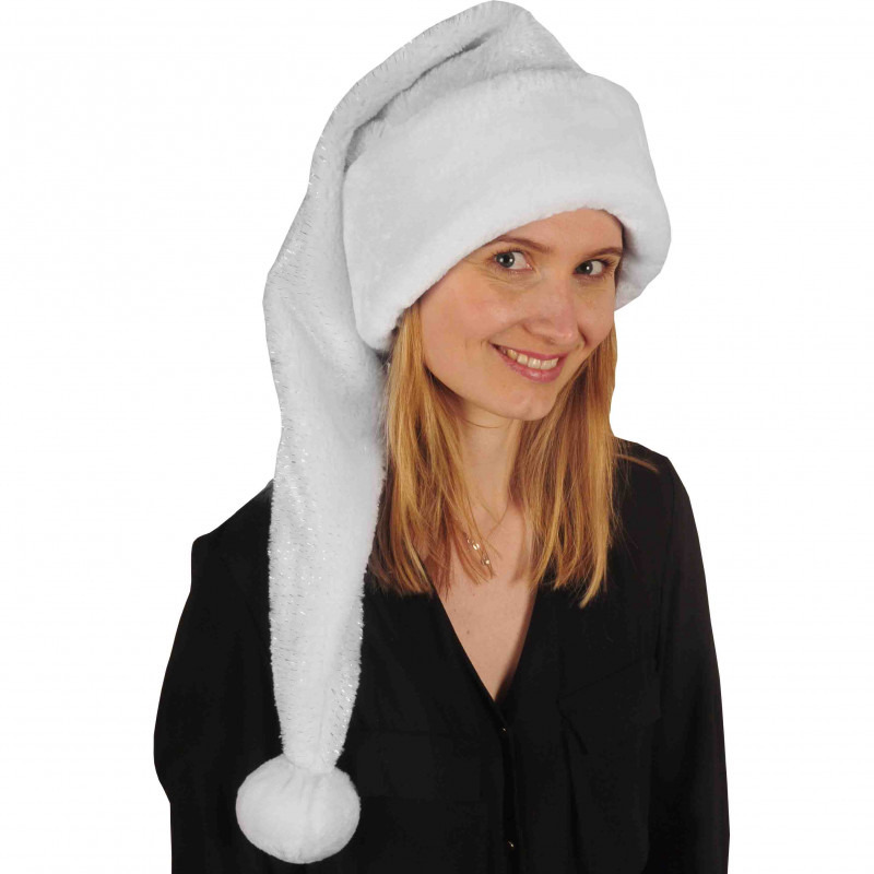 Set van 2x stuks luxe lange kerstmuts wit/zilver van pluche voor volwassenen 75 cm -