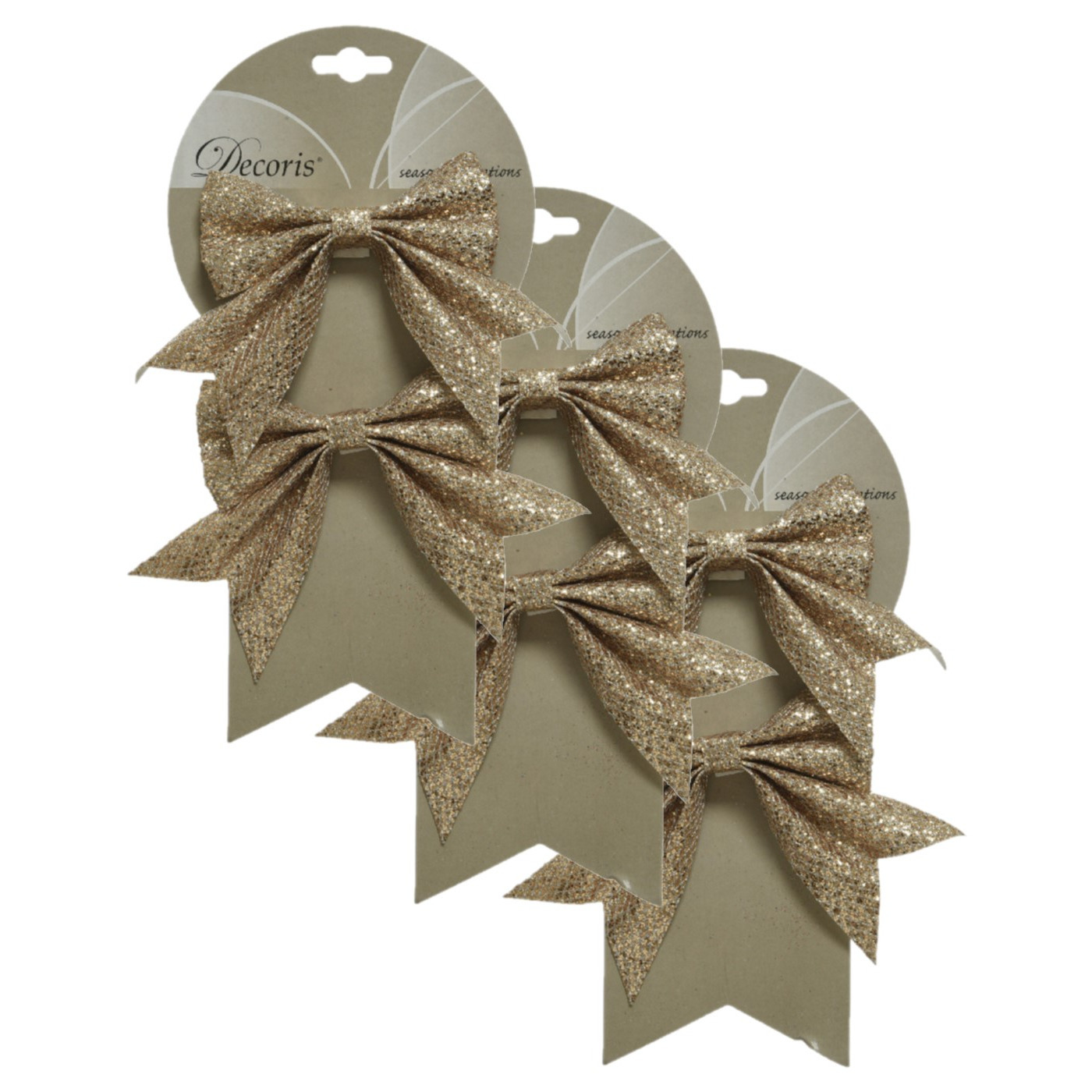 12x stuks decoratie strikjes/strikken champagne glitter op clip 18,5 x 14 cm -
