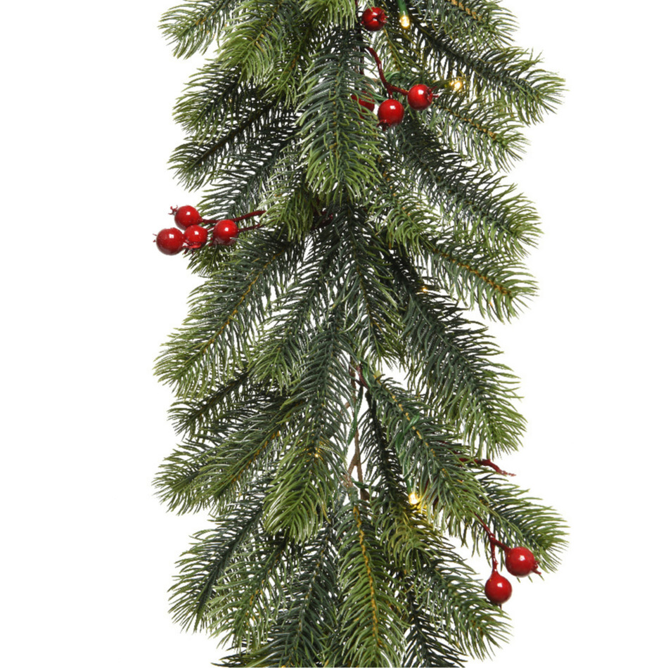 Kerst dennenslinger - groen - met verlichting en decoratie - 180 x 30 cm -