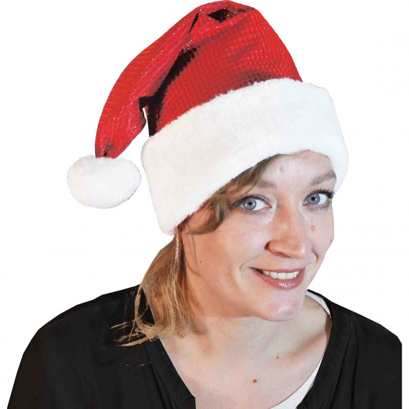 Sandy Luxe kerstmuts - glimmend - rood/wit - pluche - kerstaccessoires  -