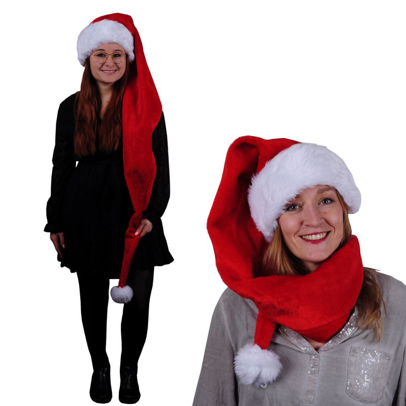 Kerstmuts - extra lang - rood/wit - pluche - 153 cm - XL - kerstaccessoires -