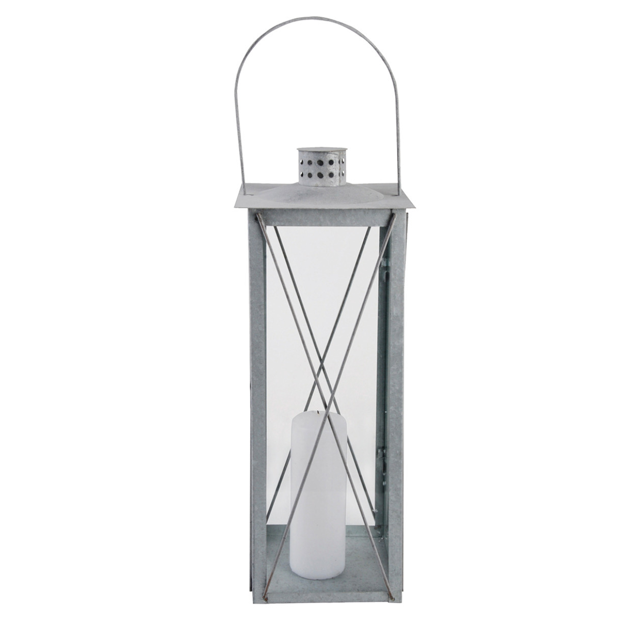 Zilveren tuin lantaarn/windlicht van zink 19,8 x 19,8 x 51,3 cm -