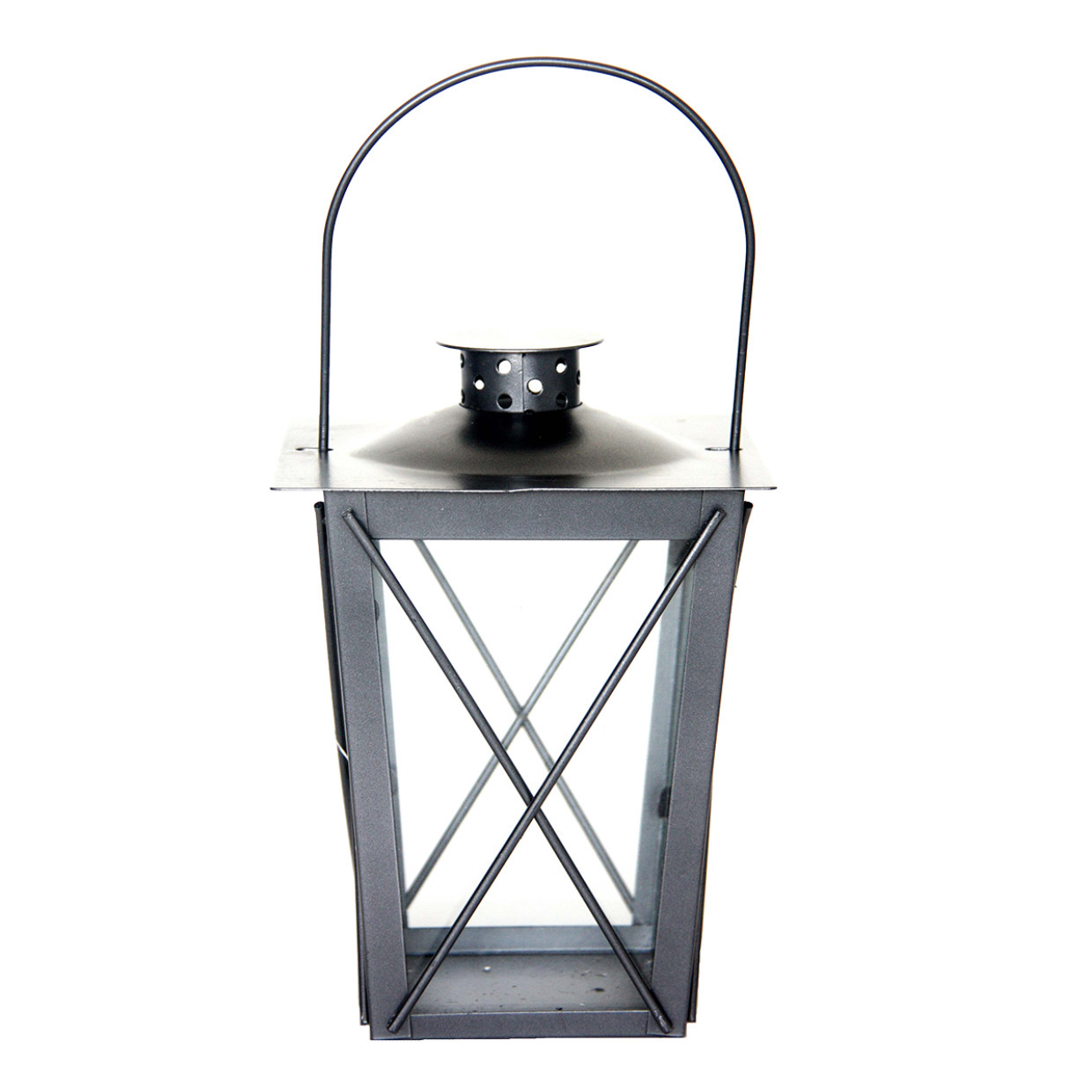 Zilveren tuin lantaarn/windlicht van ijzer 12 x 12 x 20 cm -
