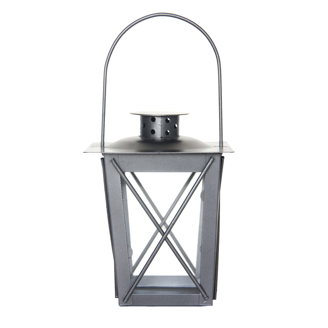 Zilveren tuin lantaarn/windlicht van ijzer 12 x 12 x 16 cm -