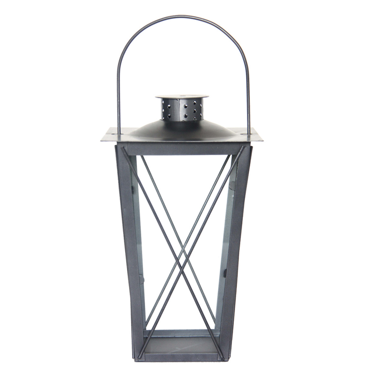 Zilveren tuin lantaarn/windlicht van ijzer 17 x 17 x 30 cm -