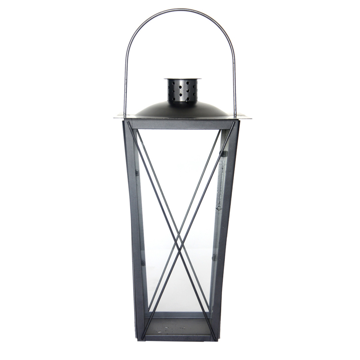 Zilveren tuin lantaarn/windlicht van ijzer 20 x 20 x 40 cm -