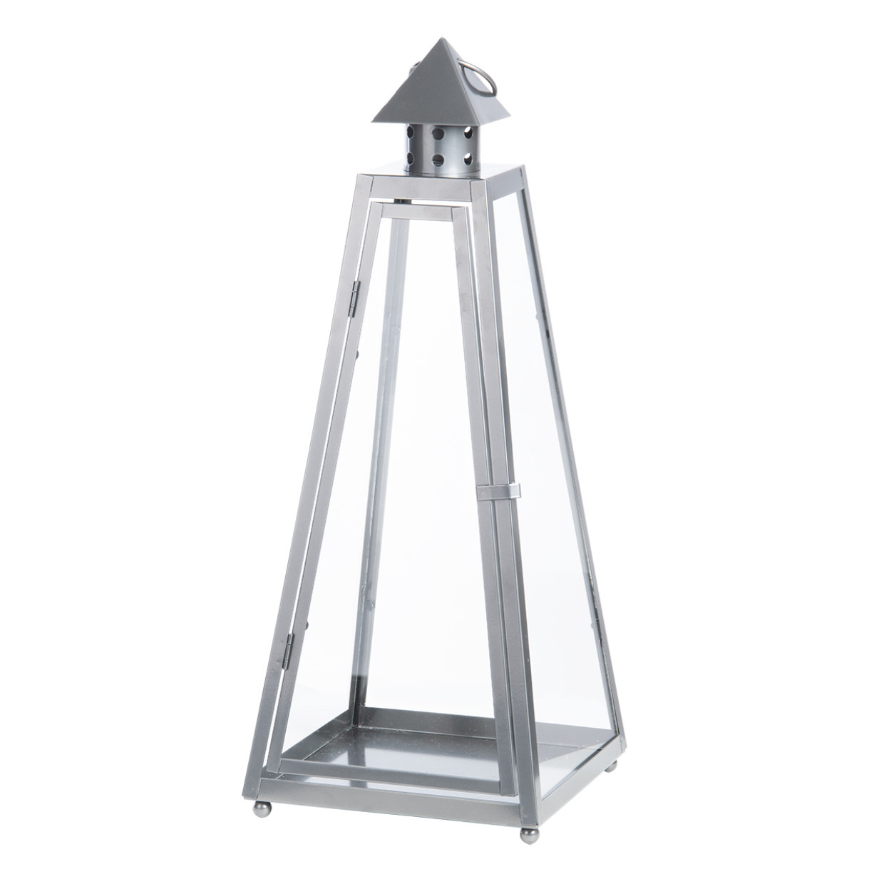 Tuin lantaarn/windlicht - ijzer - grijs - 21,8 x 21,8 x 54,3 cm -