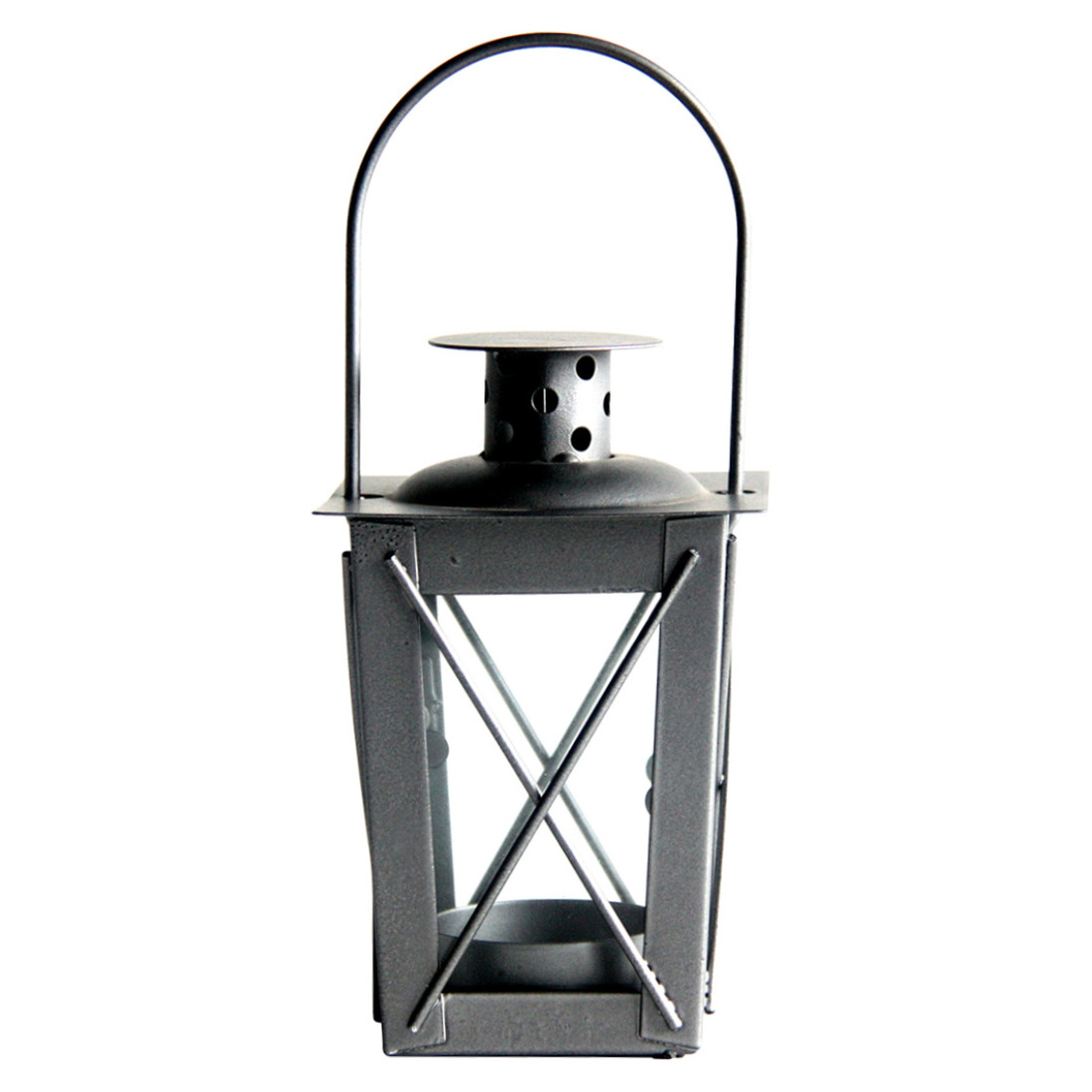Tuin lantaarn/windlicht - ijzer - zilver - 7,5 x 7,5 x 11 cm - Tuinverlichting - Kaarsenhouders -