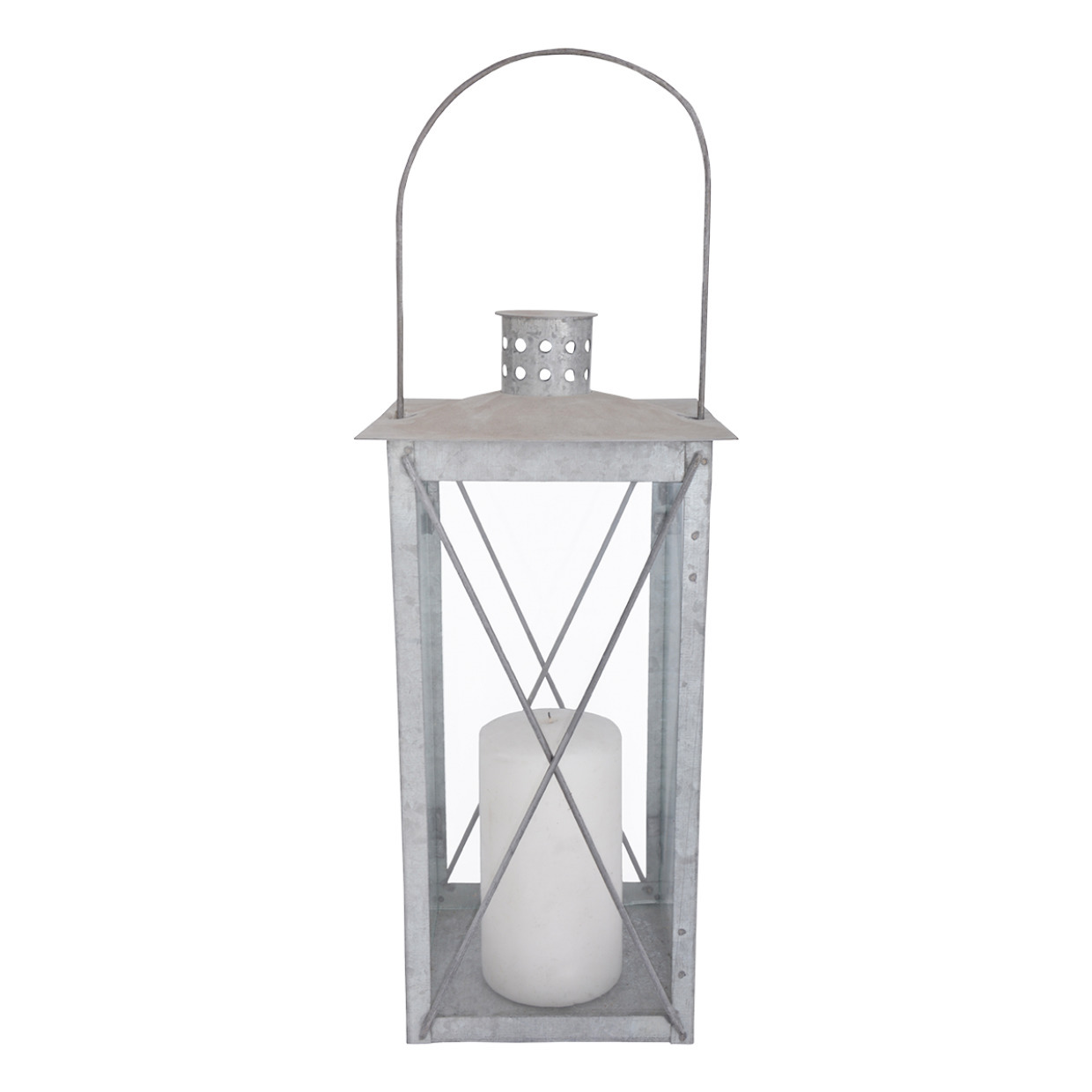Zilveren tuin lantaarn/windlicht van zink 17,2 x 17,2 x 36,5 cm -