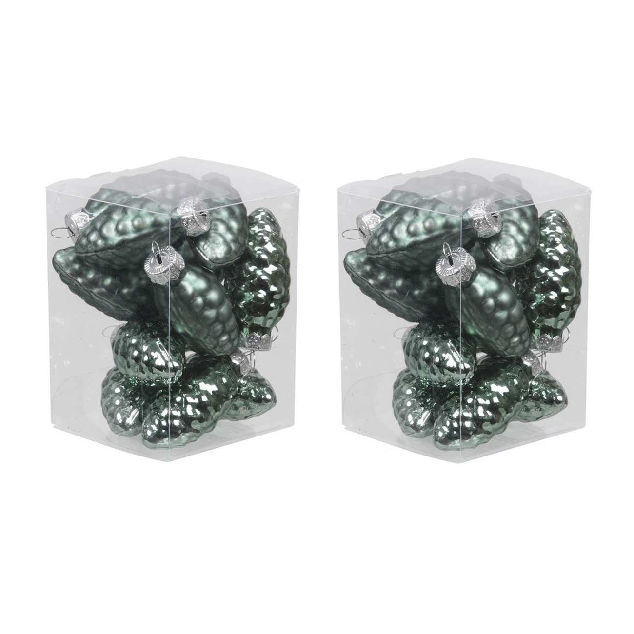 24x stuks glazen dennenappels kersthangers emerald groen (greenlake) 6 cm mat/glans -