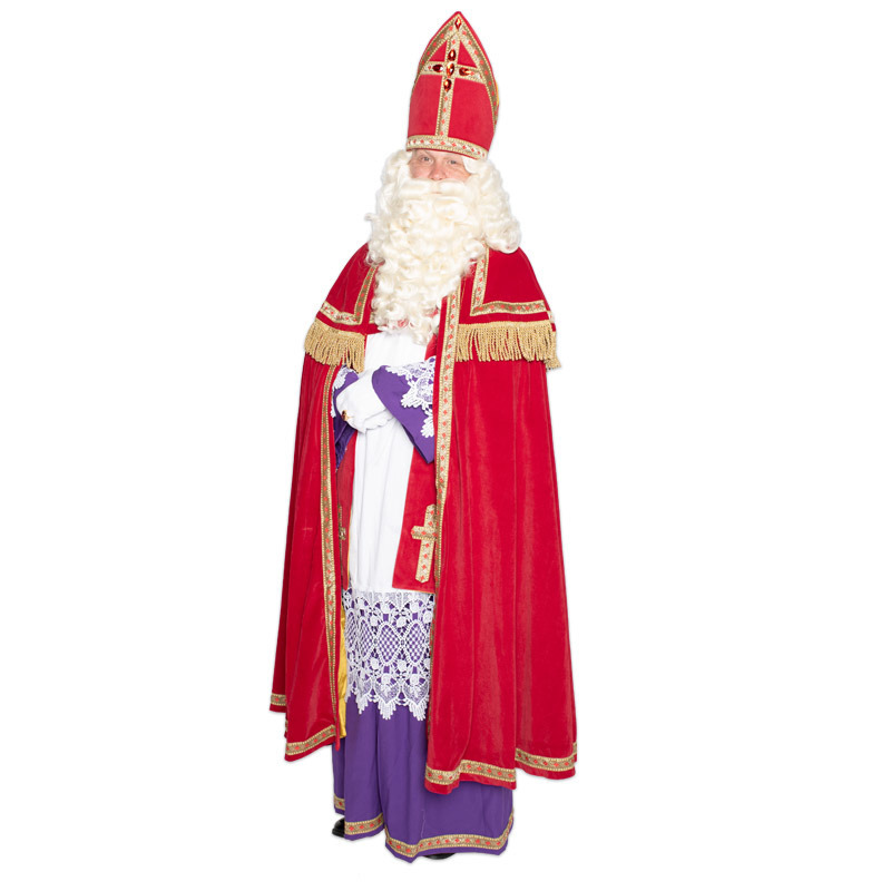 Sinterklaas verkleed kostuum polyester fluweel met koker mijter - volwassenen One size -