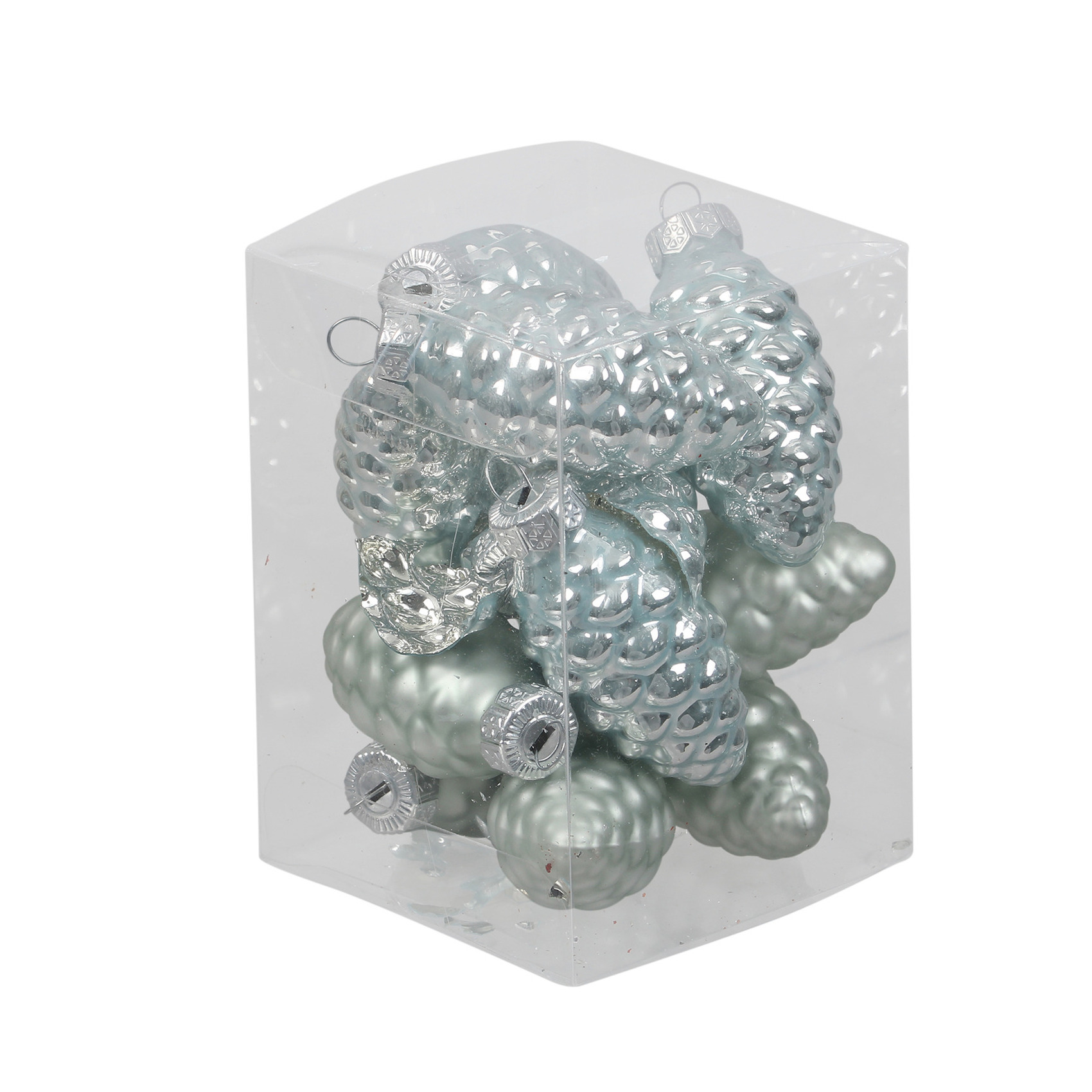 12x stuks glazen dennenappels kersthangers mintgroen (oyster grey) 6 cm mat/glans -