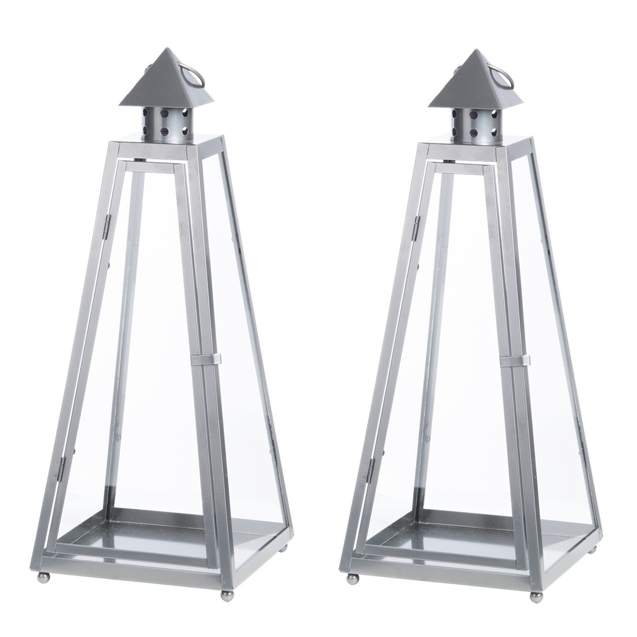 Tuin lantaarn/windlicht - 2x - ijzer - grijs - 21,8 x 21,8 x 54,3 cm -