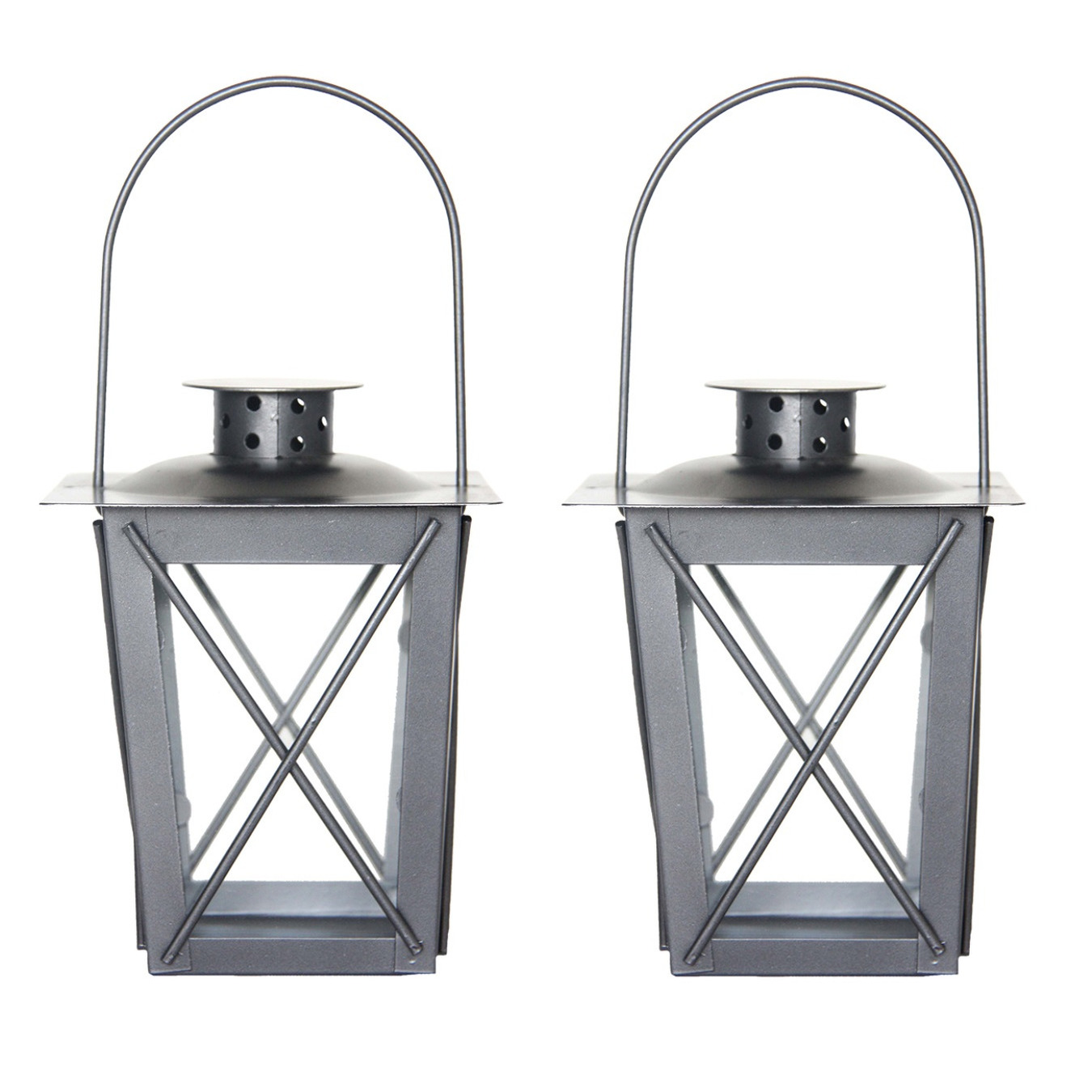 Set van 2x stuks zilveren tuin lantaarn/windlicht van ijzer 12 x 12 x 16 cm -