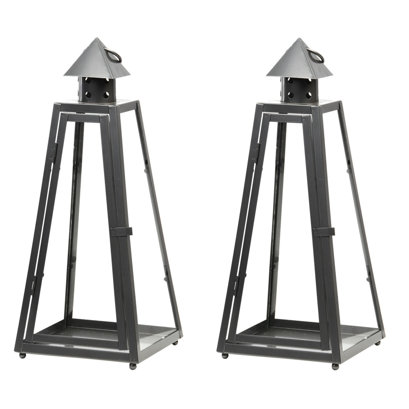 Fancy Flames Lantaarn - set van 2x stuks - metaal - 16,7 x 39,9 cm - windlicht voor tuin -