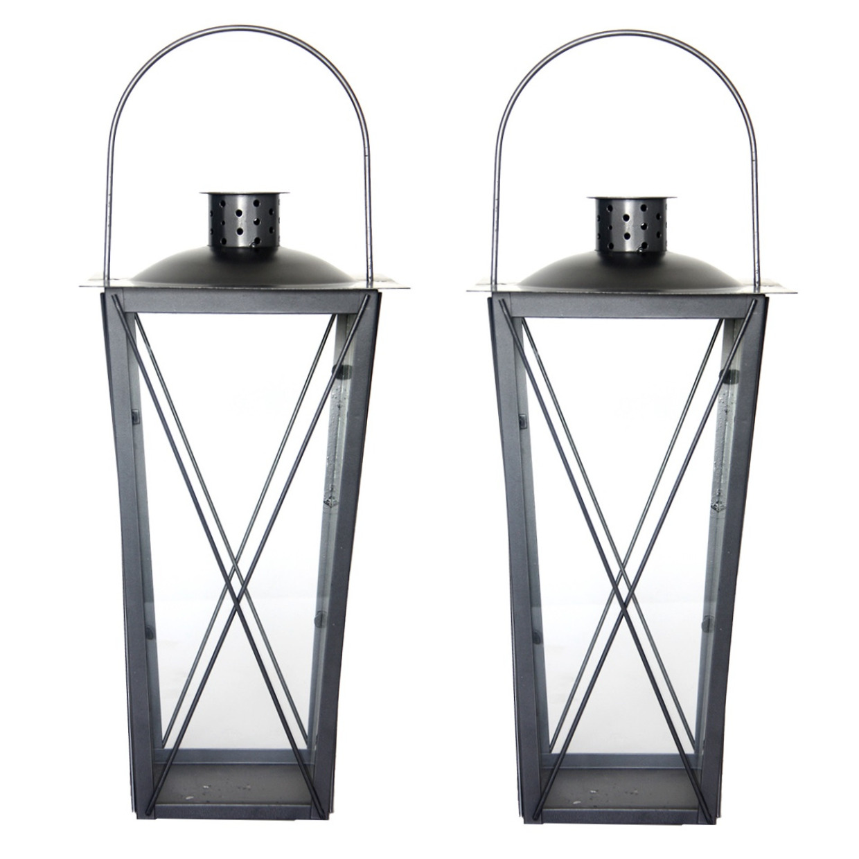 Set van 2x stuks zilveren tuin lantaarn/windlicht van ijzer 20 x 20 x 40 cm -