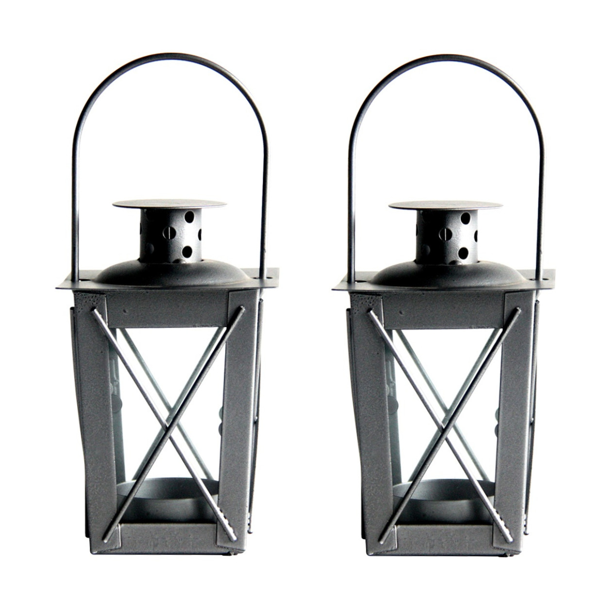 Set van 4x stuks zilveren tuin lantaarn/windlicht van ijzer 7,5 x 7,5 x 11 cm -