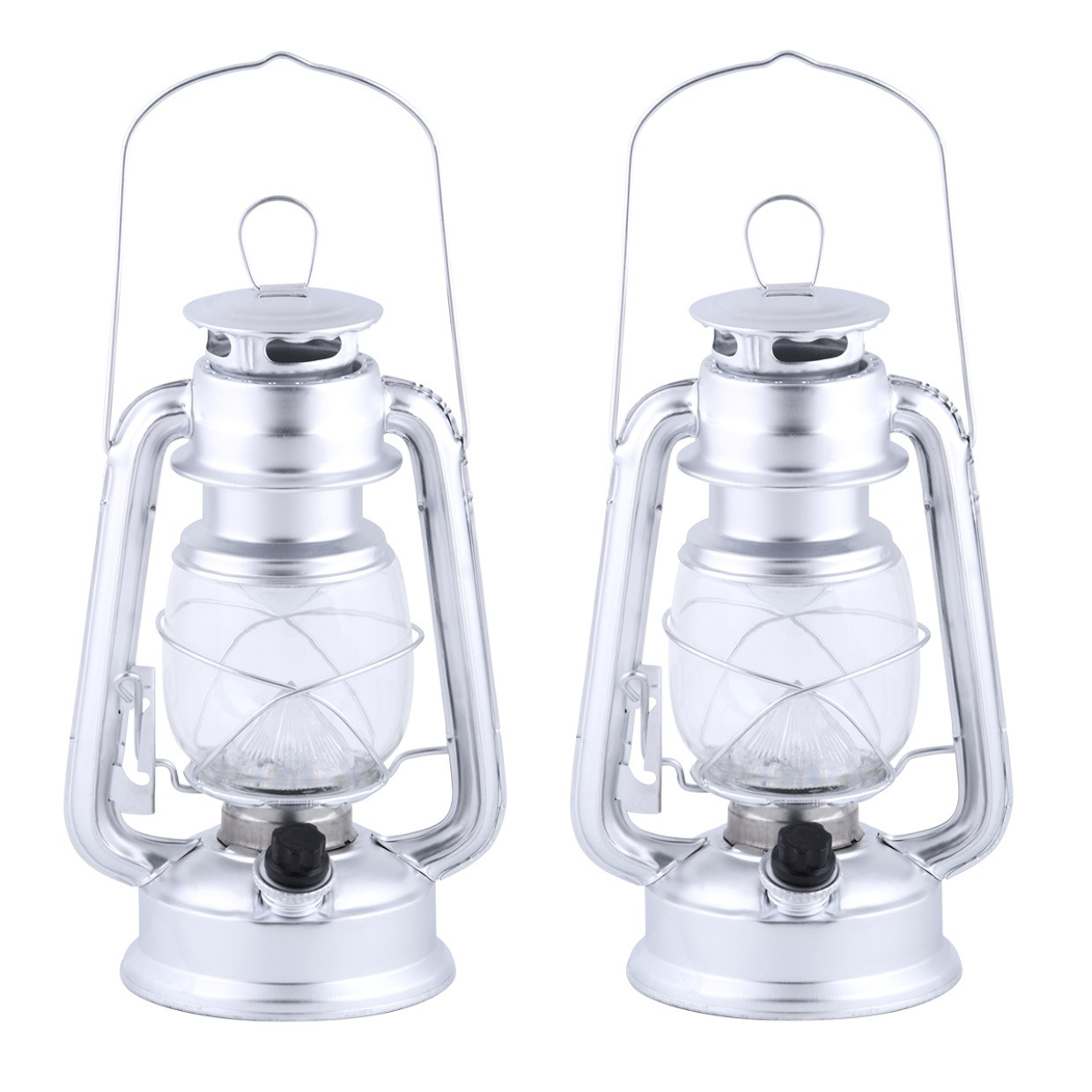 Fancy Flames Lantaarn - 2x stuks - op batterijen - zilverkleurig - windlicht - metaal - LED - 11,5 x -