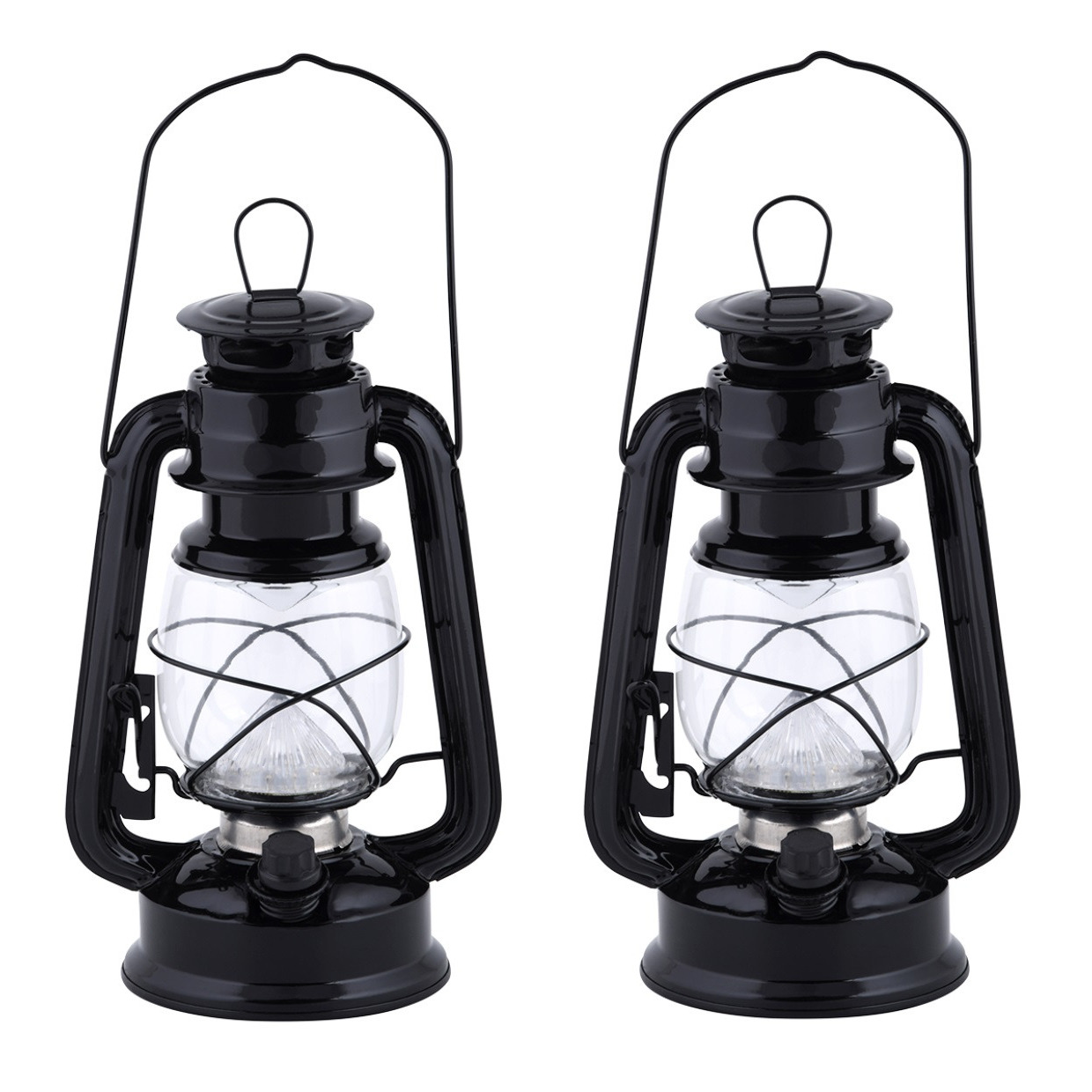 Fancy Flames Lantaarn - 2x stuks - op batterijen - zwart - windlicht - metaal - LED - 11,5 x 15 x 24 -