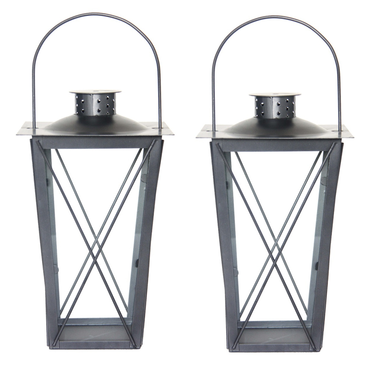 Set van 2x stuks zilveren tuin lantaarn/windlicht van ijzer 17 x 17 x 30 cm -