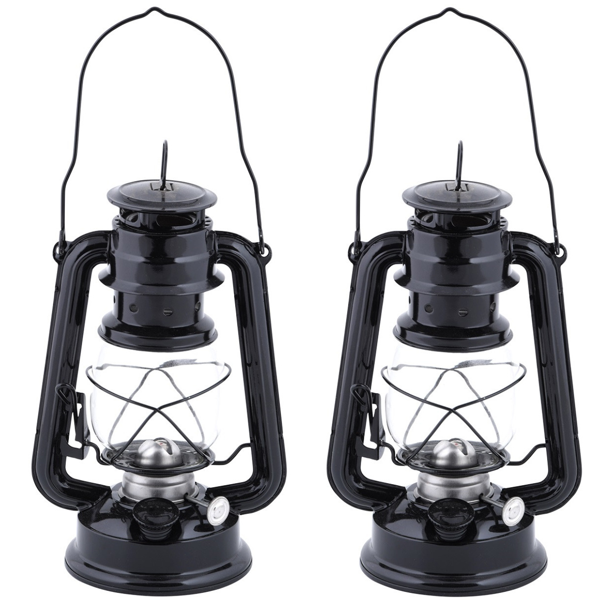 Fancy Flames Lantaarn op batterijen - 4x stuks - zwart - LED - 11,7x15,7x24 cm - windlicht -