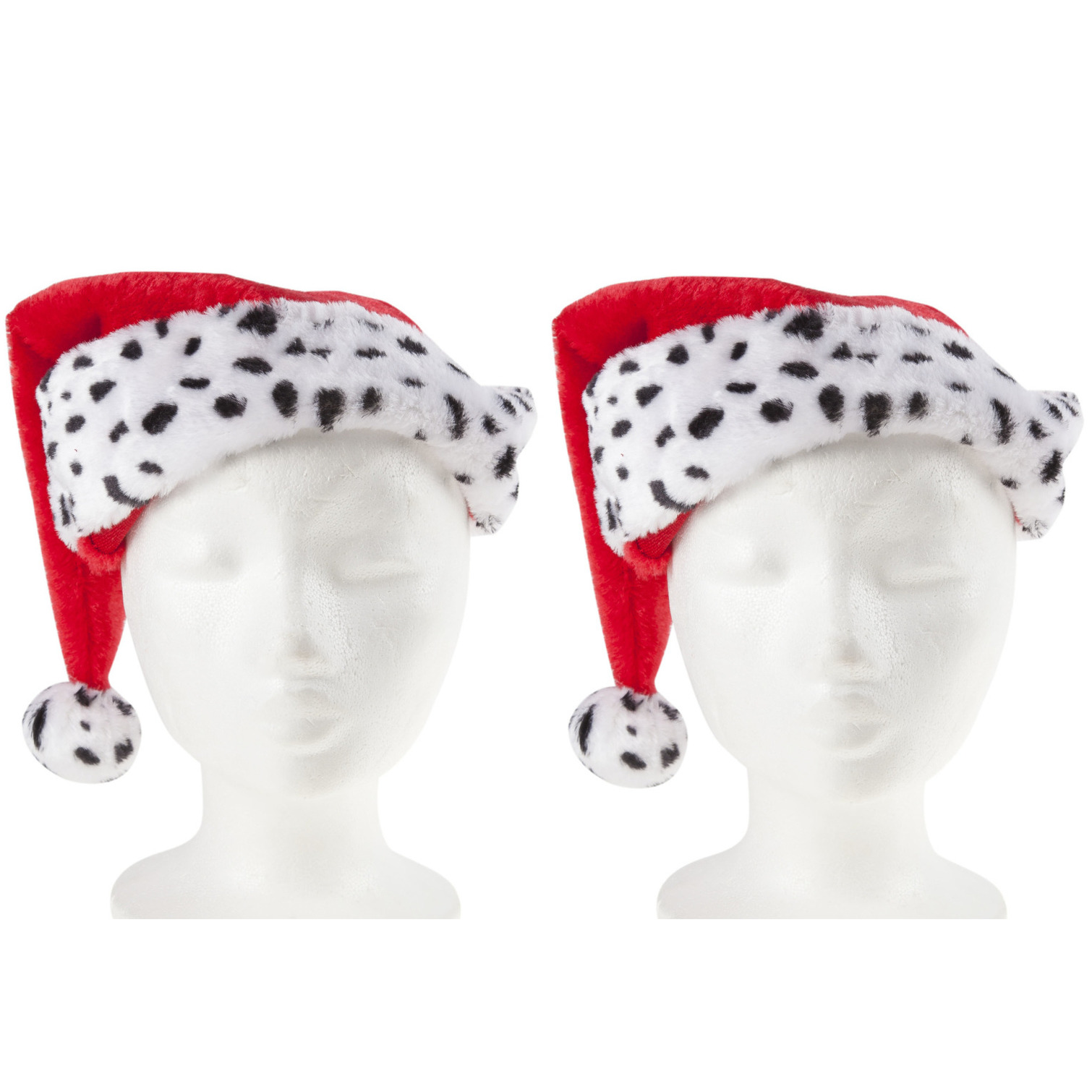 2x stuks kerstmutsen rood met dalmatier print voor volwassenen 30 x 40 cm -
