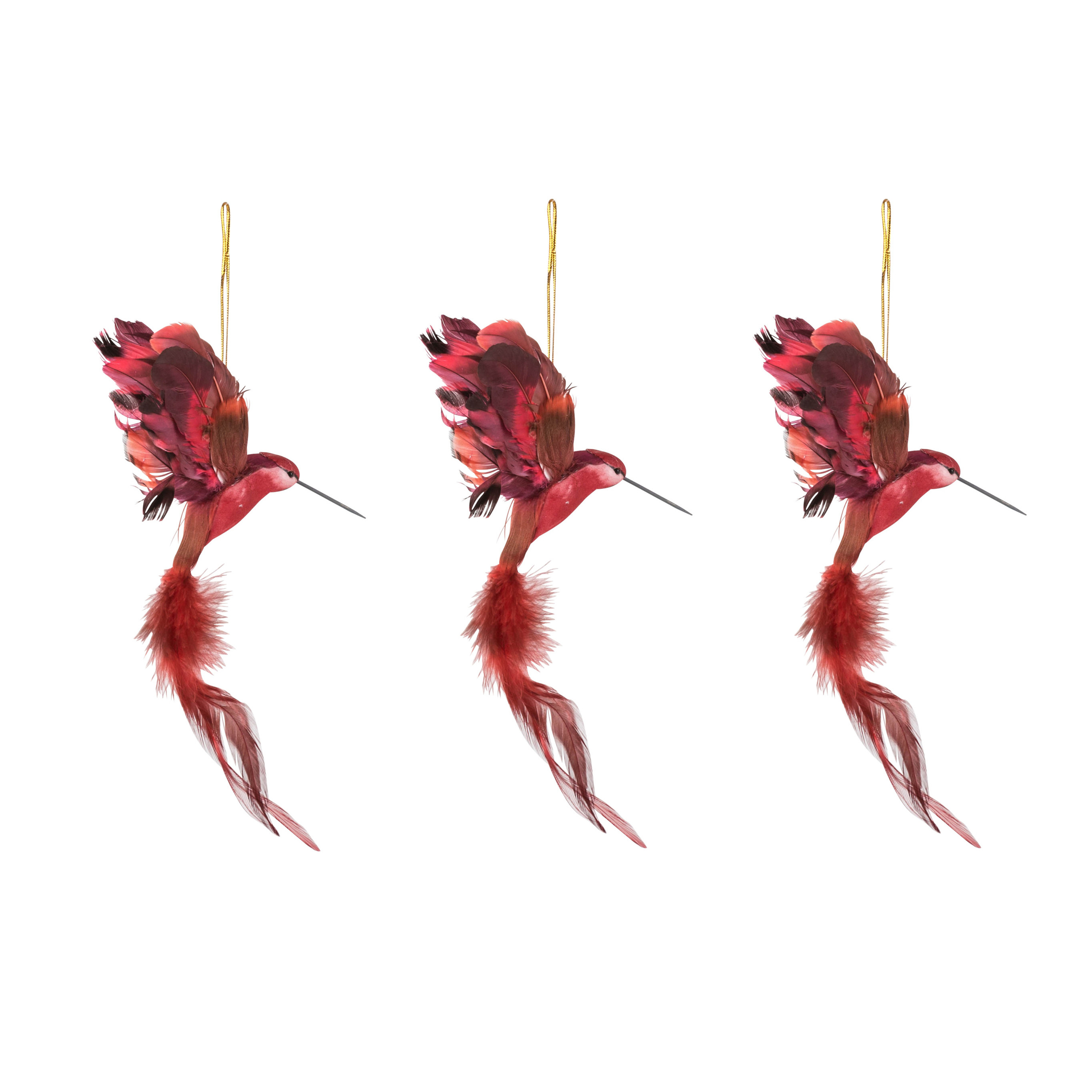 3x stuks kunststof kersthangers kolibrie rood 18 cm kerstornamenten -