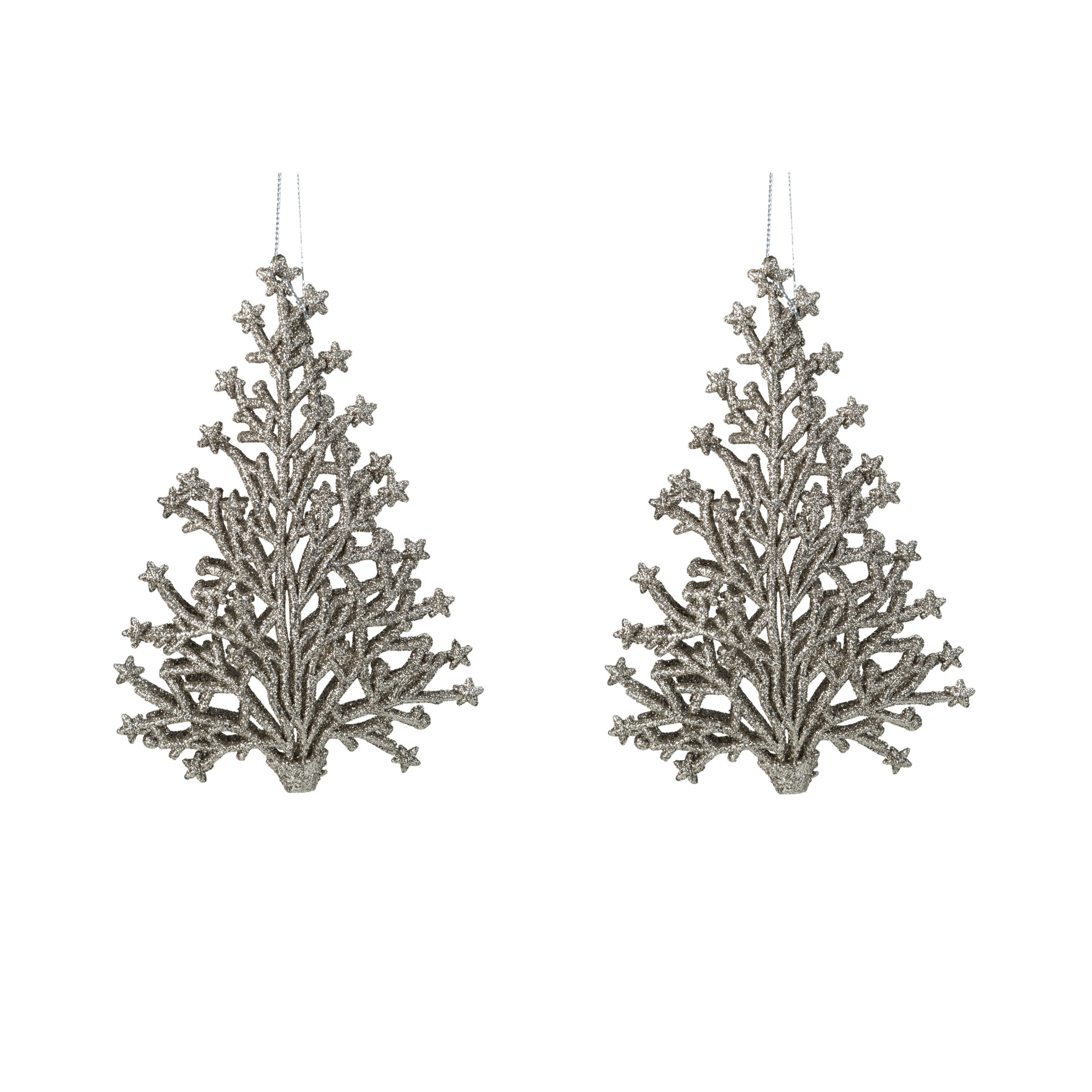 4x stuks kunststof kersthangers kerstboom champagne glitter 15 cm kerstornamenten -