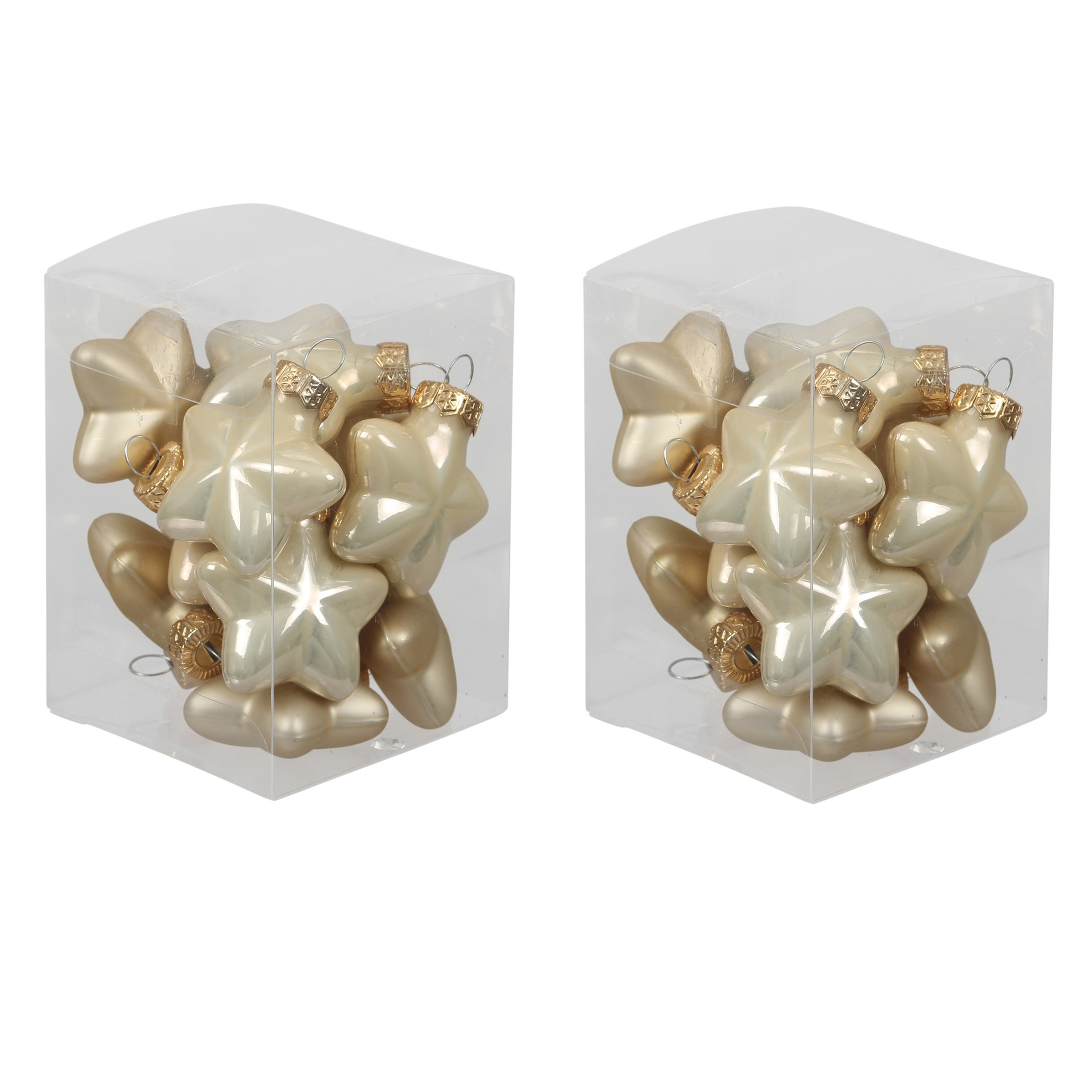 24x stuks glazen sterren kersthangers champagne 4 cm mat/glans -